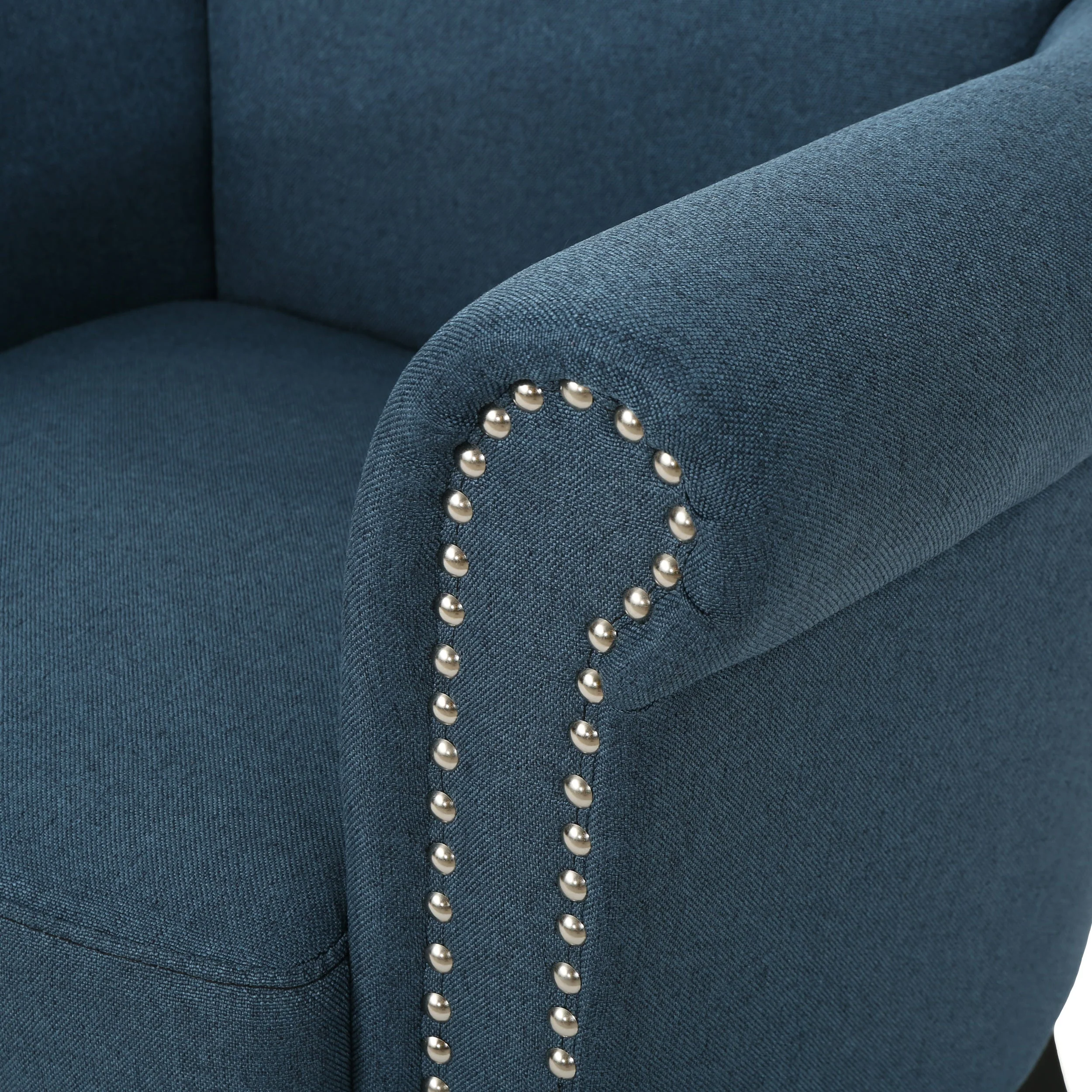 Elegant Navy Blue Fabric Club Chair with Nailhead Trim and Birch Wood Legs - Image 11