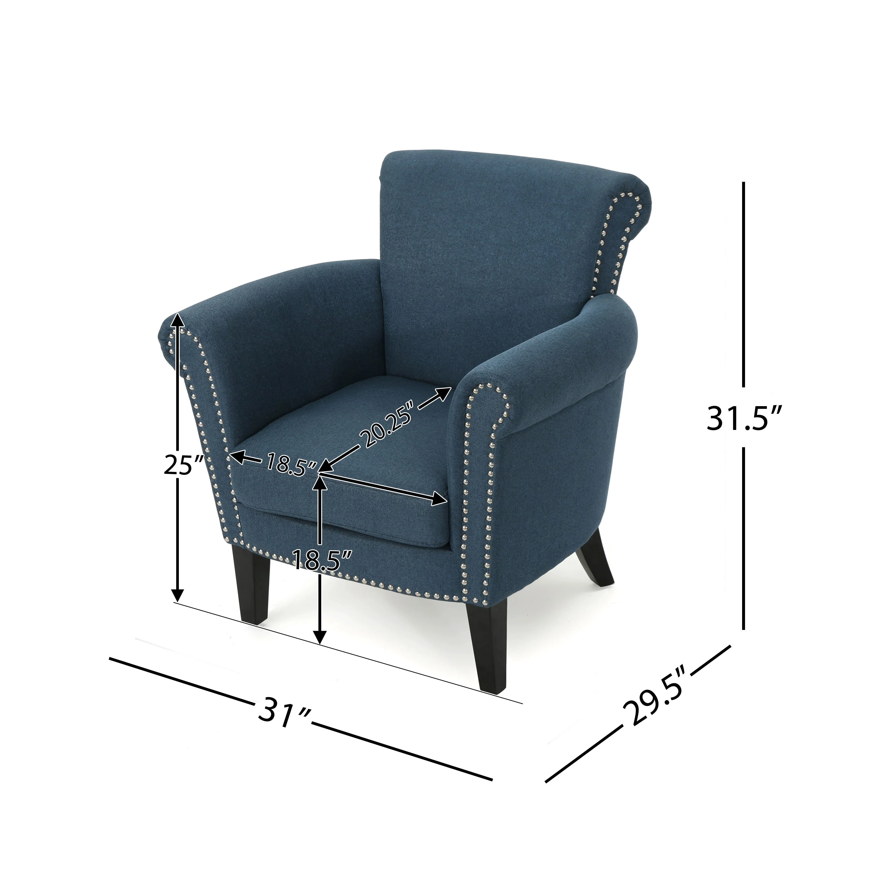 Elegant Navy Blue Fabric Club Chair with Nailhead Trim and Birch Wood Legs - Image 3