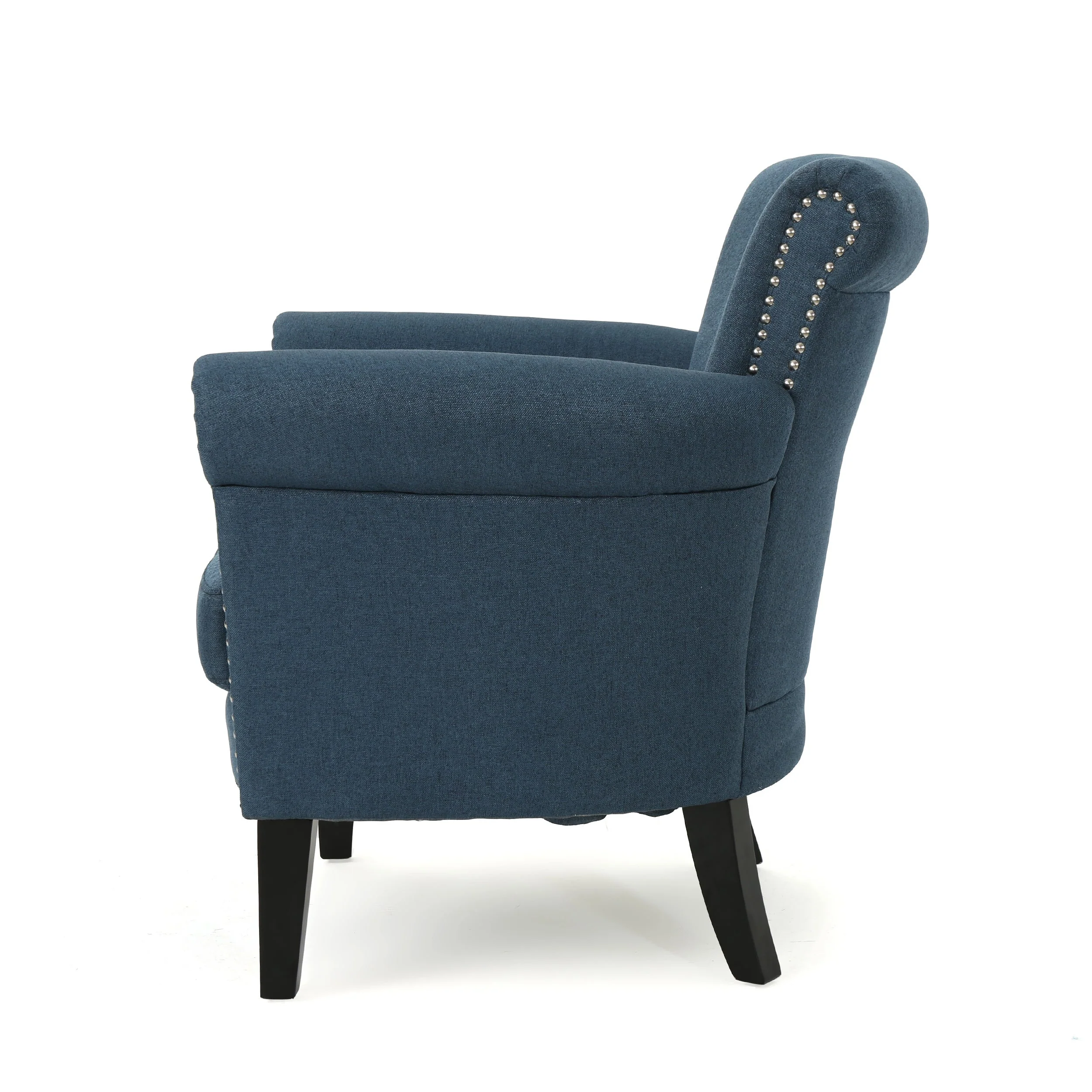 Elegant Navy Blue Fabric Club Chair with Nailhead Trim and Birch Wood Legs - Image 6