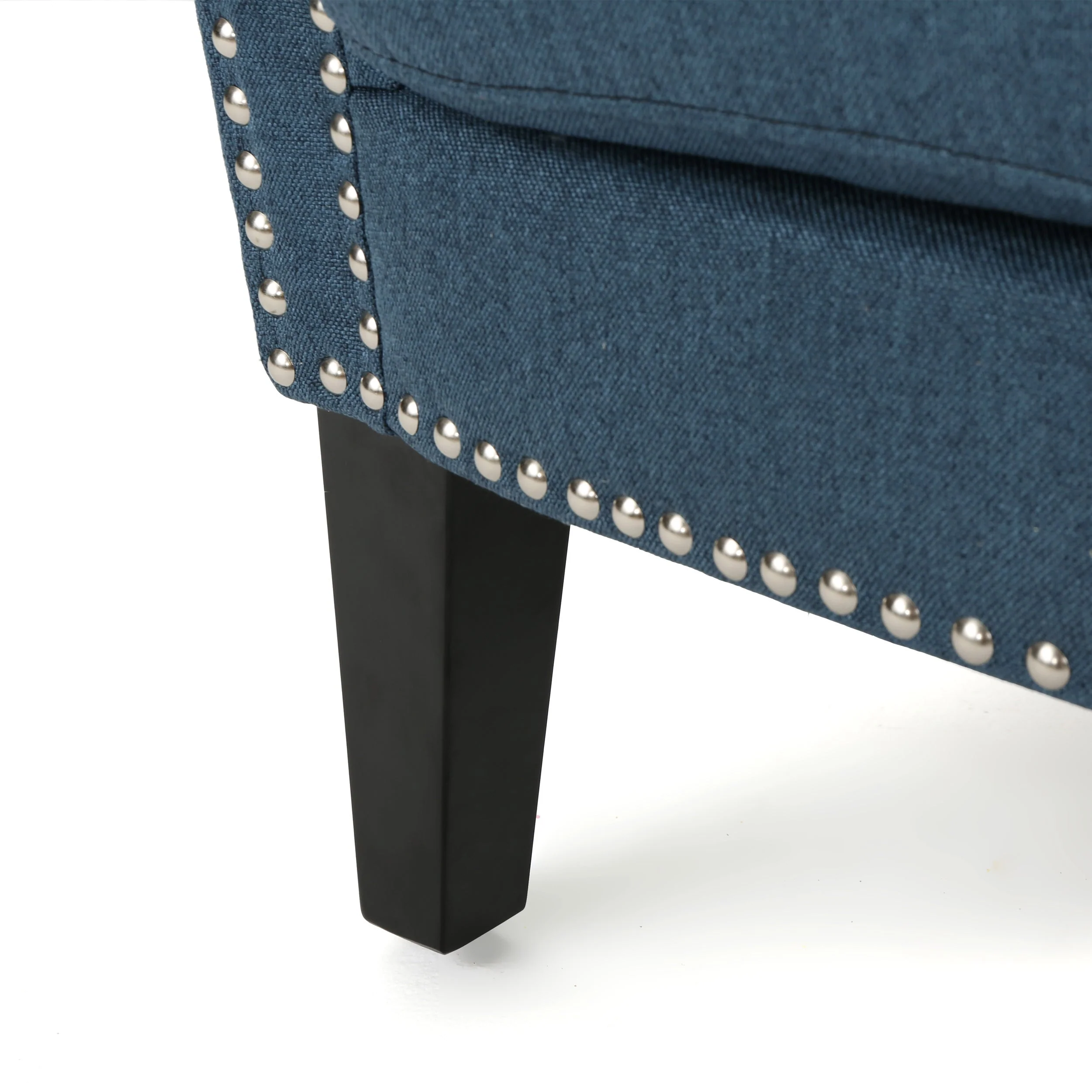 Elegant Navy Blue Fabric Club Chair with Nailhead Trim and Birch Wood Legs - Image 9