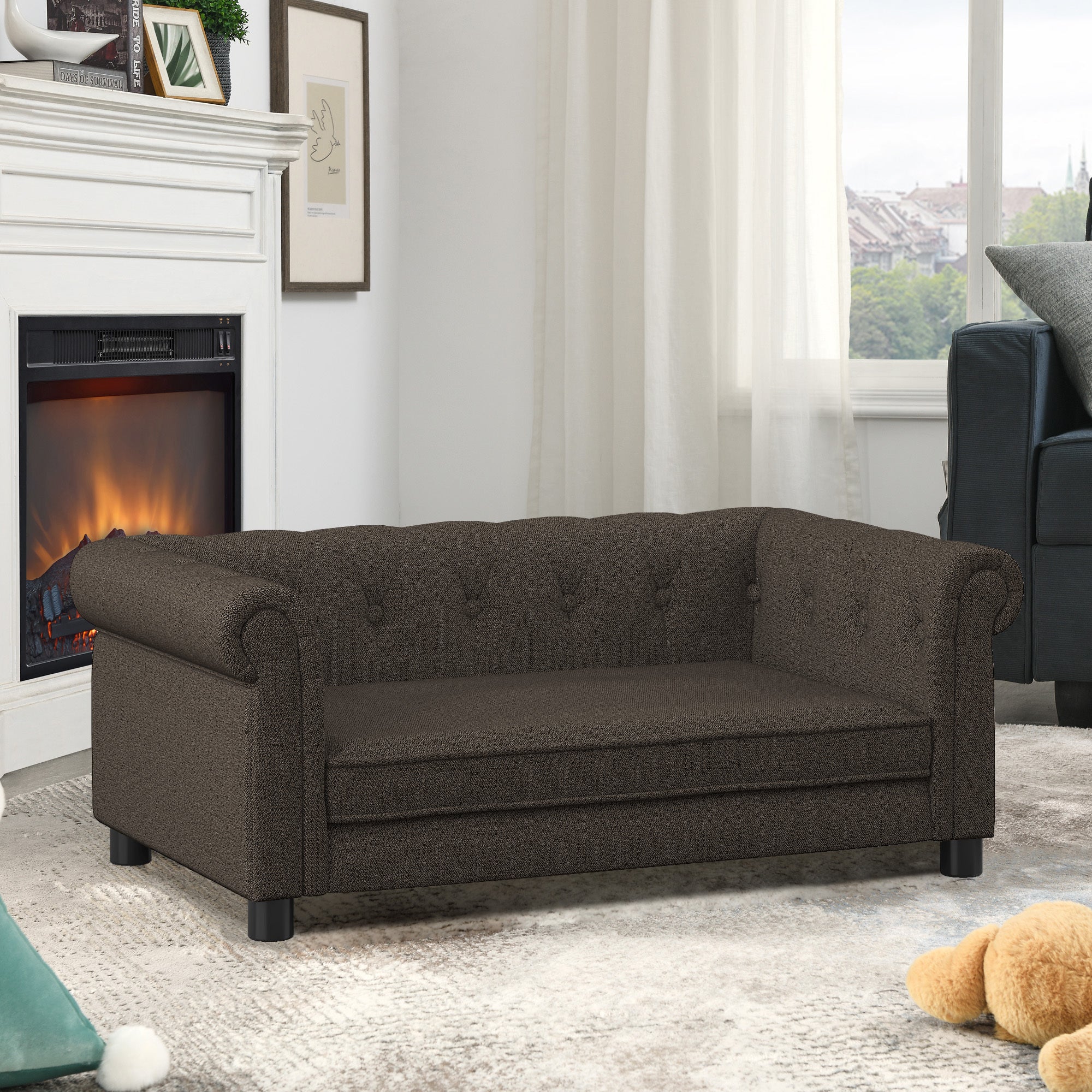 Elegant Rectangular Pet Bed for Small and Medium Dogs - Dark Brown - Image 4