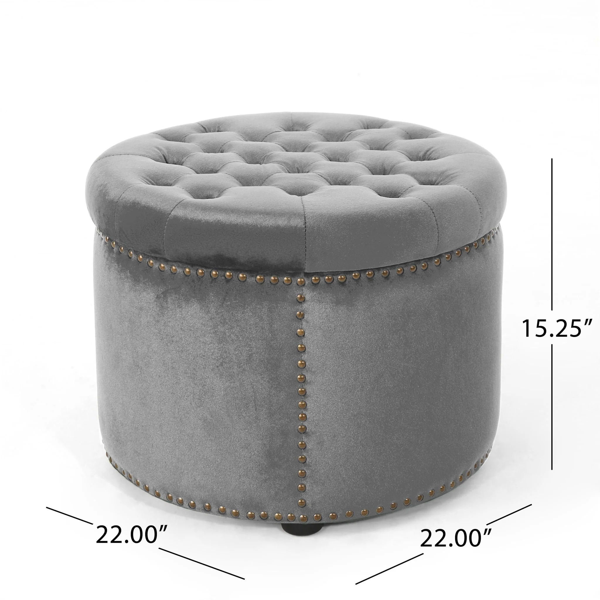 Elegant Round Ottoman Footstool With Studded Rim - Image 3