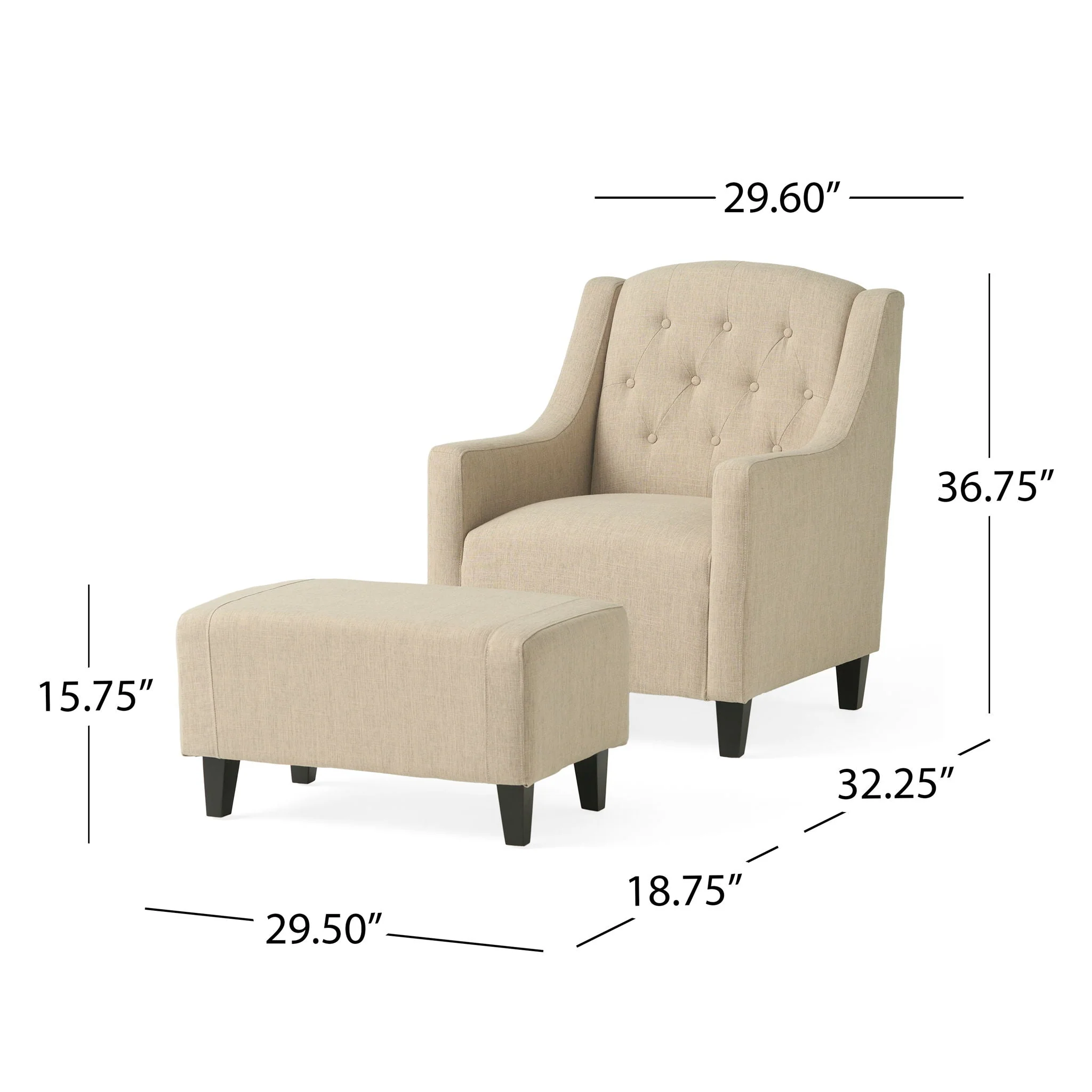 Elegant Upholstered Armchair With Ottoman Set - Beige - Image 2