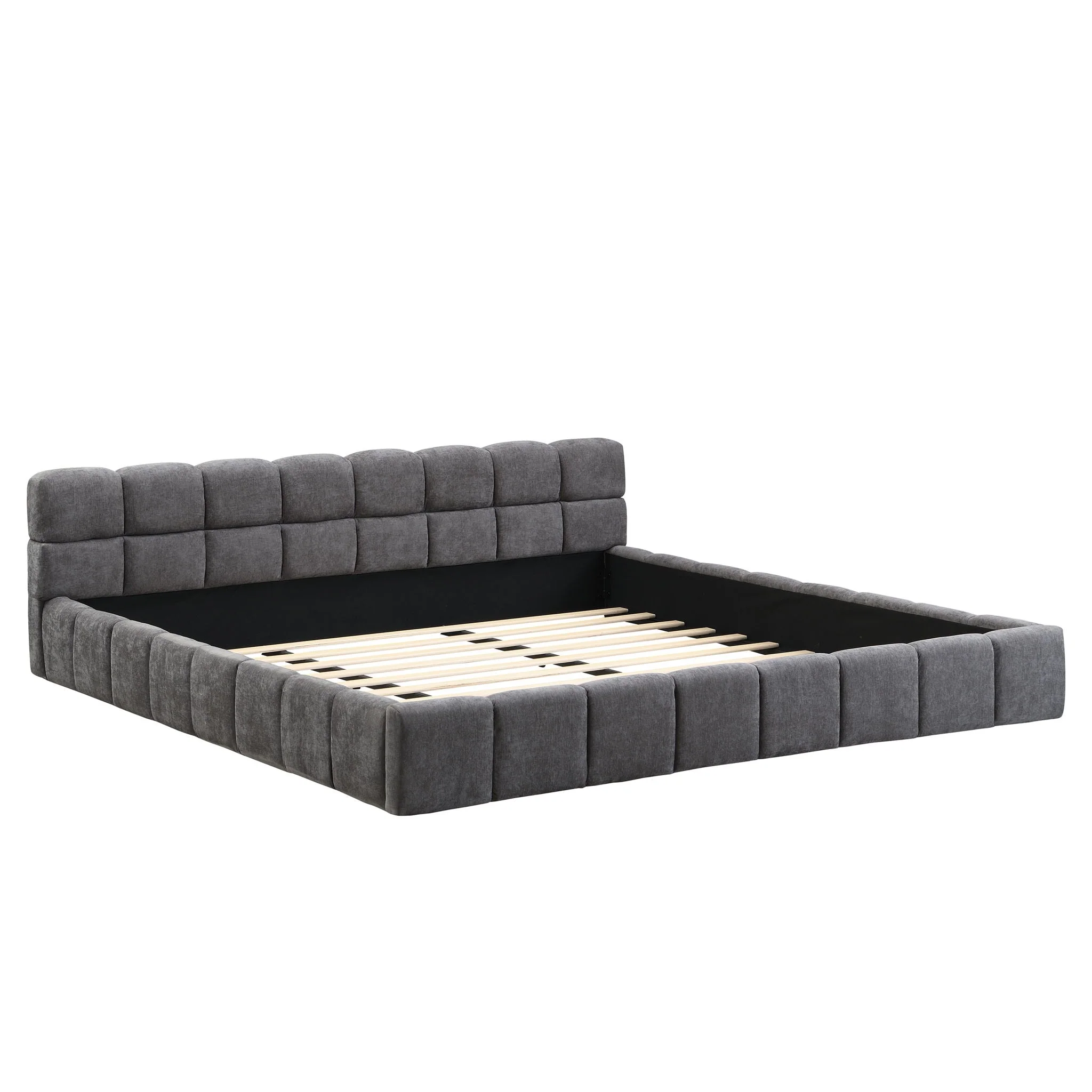 Elegant Upholstered Bed With Checkerboard Design - Image 2