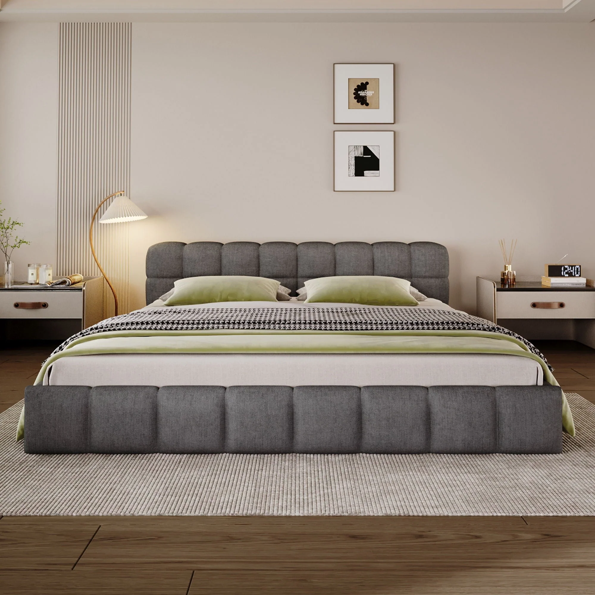 Elegant Upholstered Bed With Checkerboard Design - Image 4