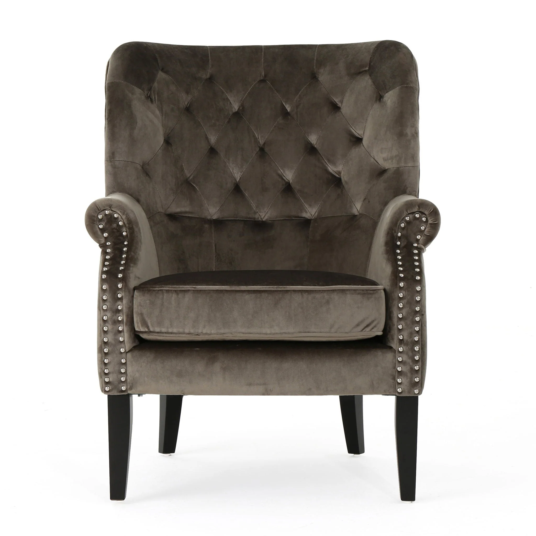 Elegant Velvet Club Chair With Handcrafted Details - Gray - Image 3