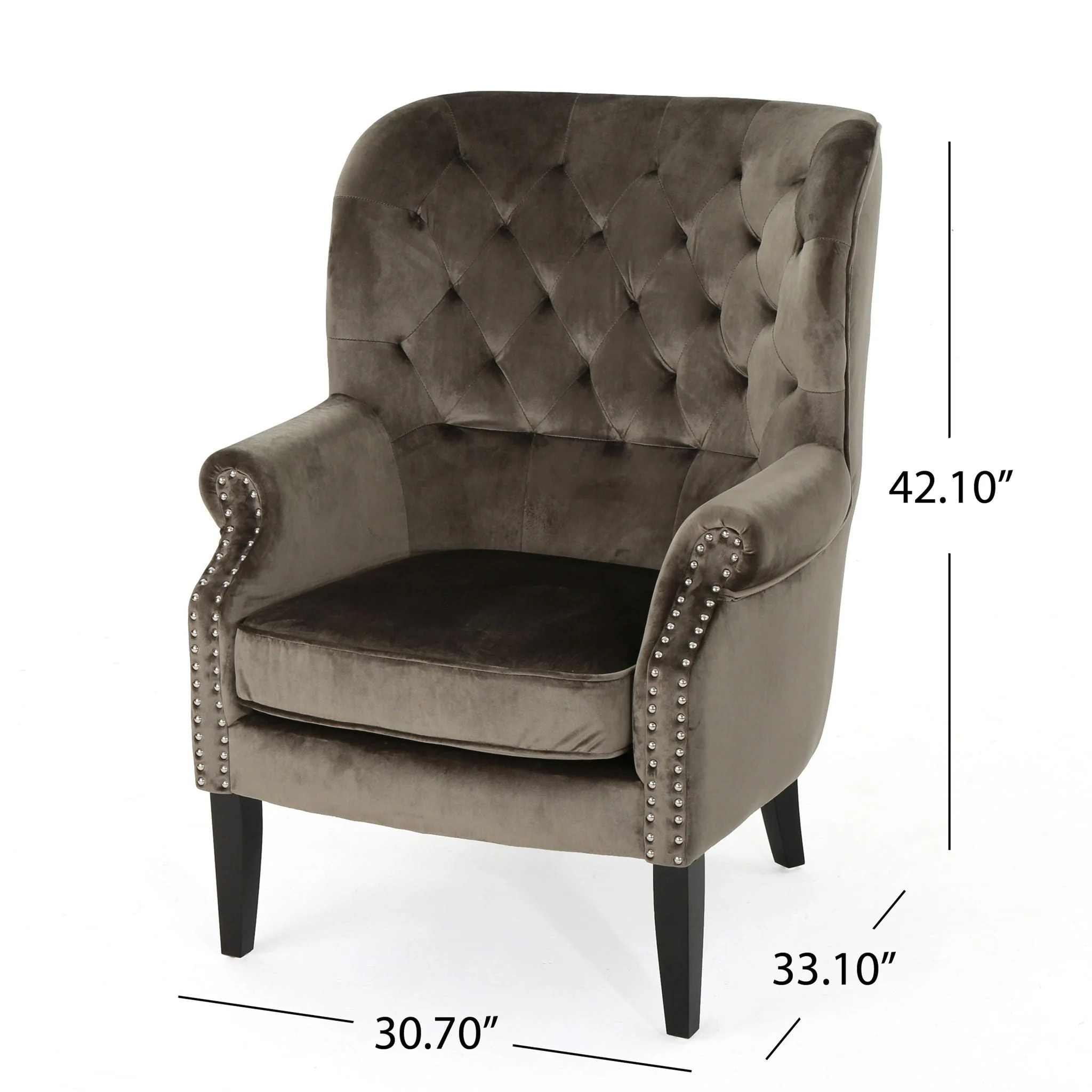 Elegant Velvet Club Chair With Handcrafted Details - Gray - Image 4