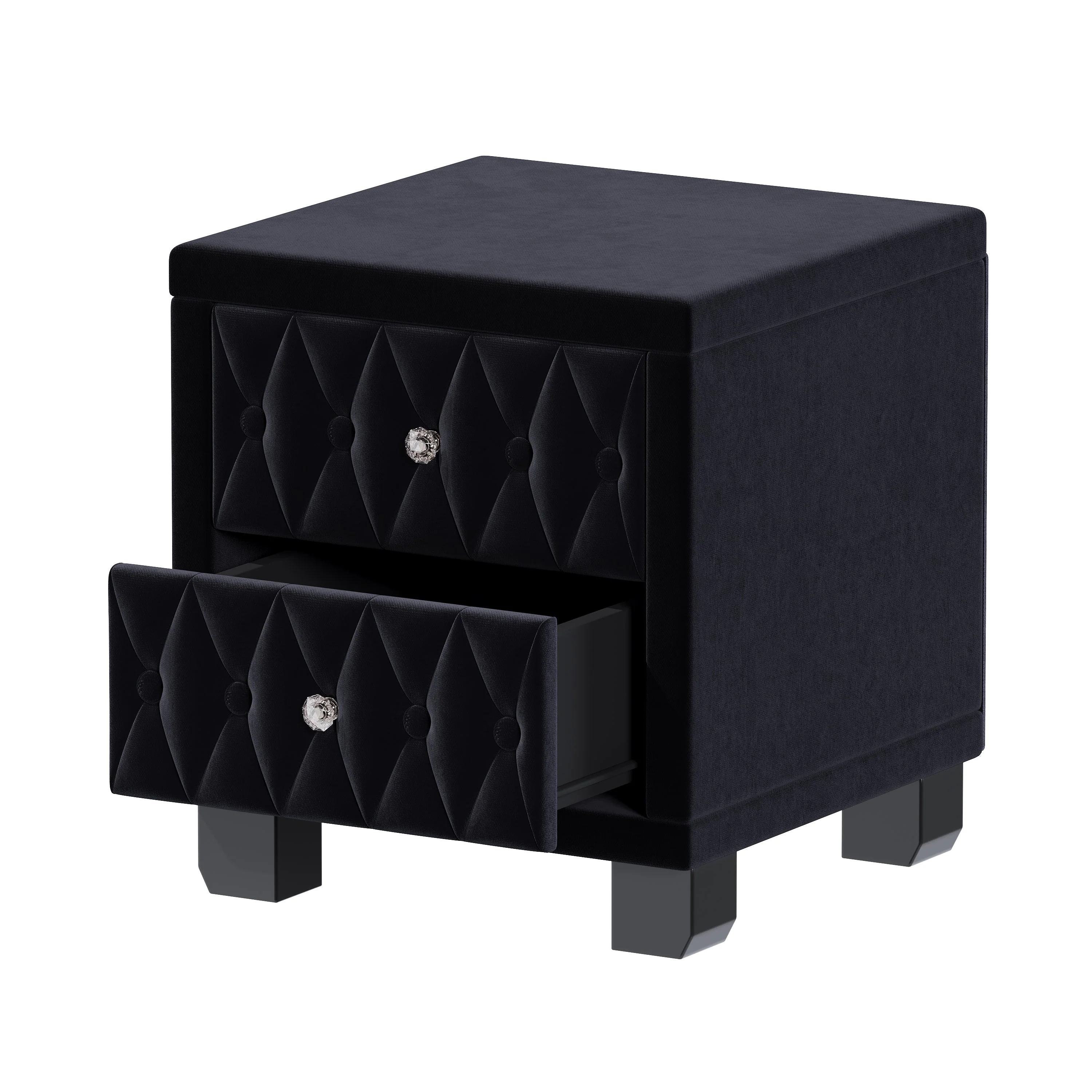 Elegant Velvet Nightstand with 2 Drawers and Crystal Handles - Image 3