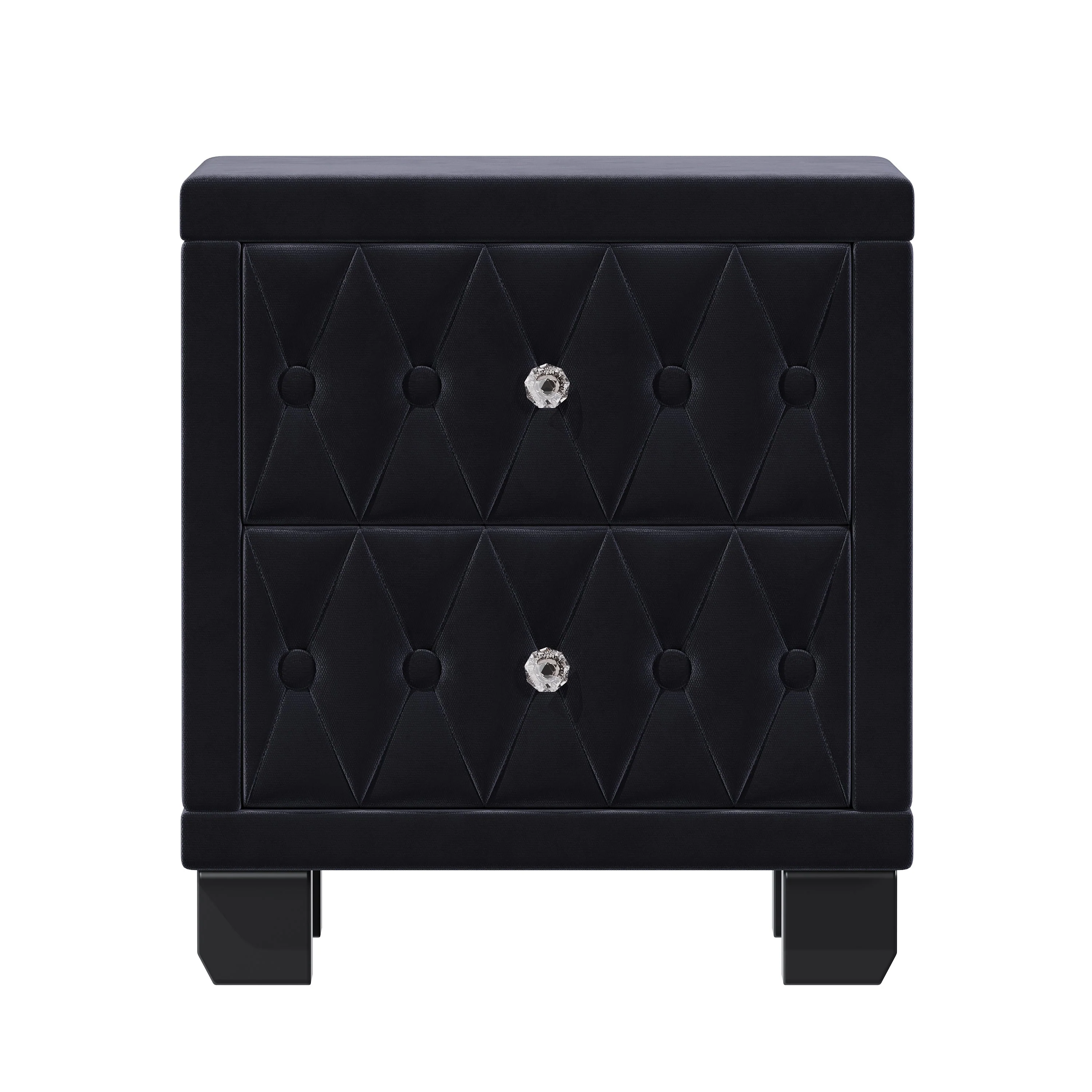 Elegant Velvet Nightstand with 2 Drawers and Crystal Handles - Image 4