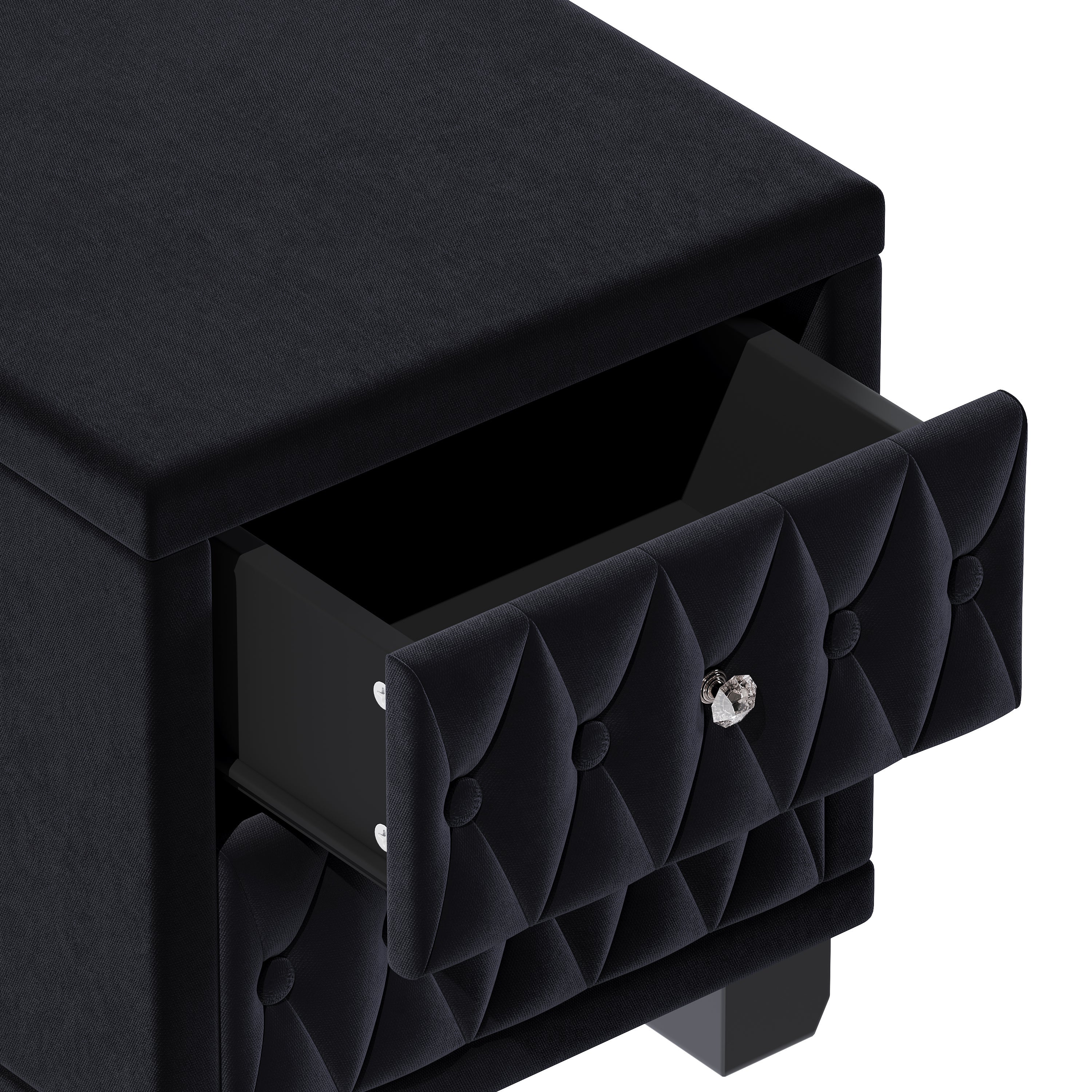 Elegant Velvet Nightstand with 2 Drawers and Crystal Handles - Image 8