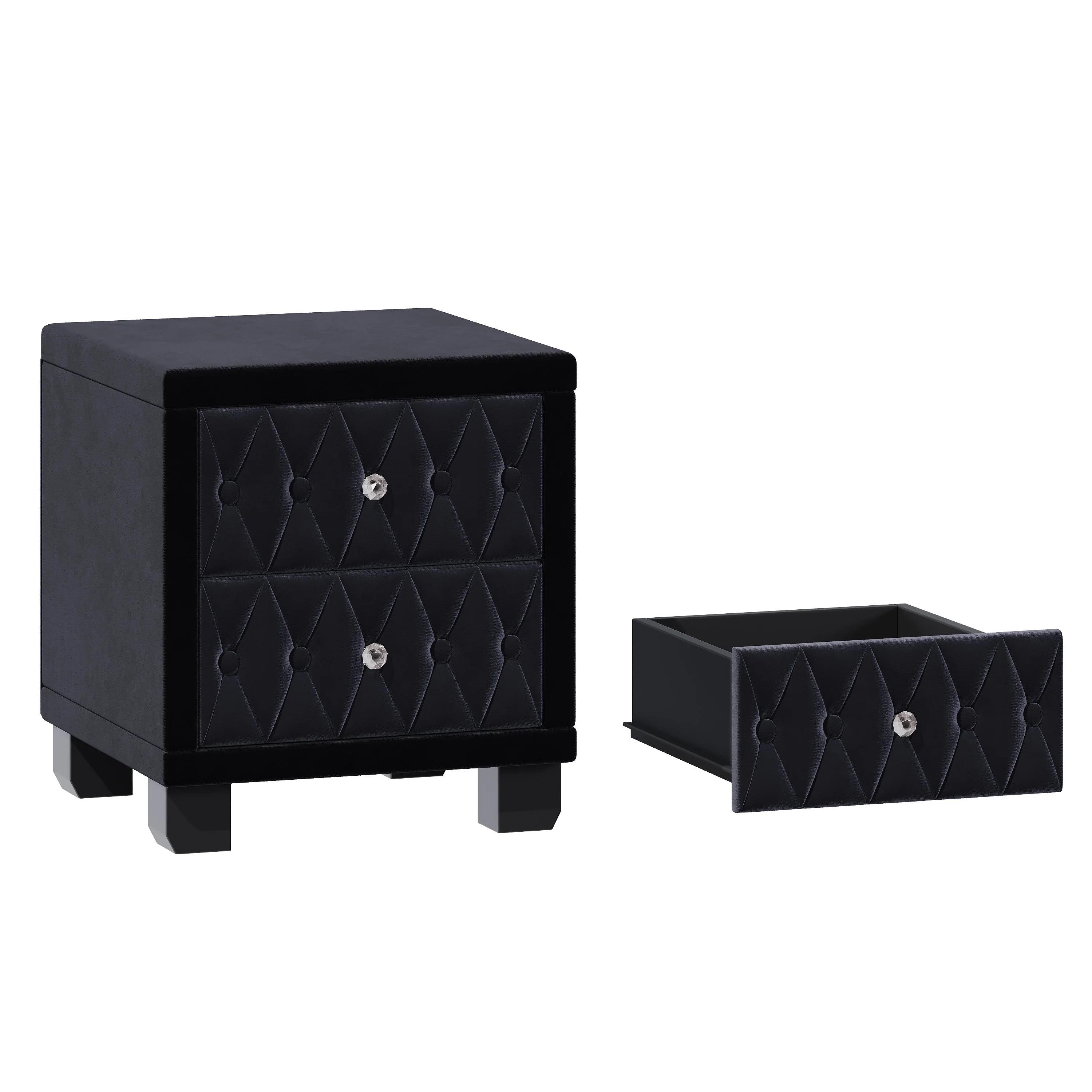 Elegant Velvet Nightstand with 2 Drawers and Crystal Handles - Image 9