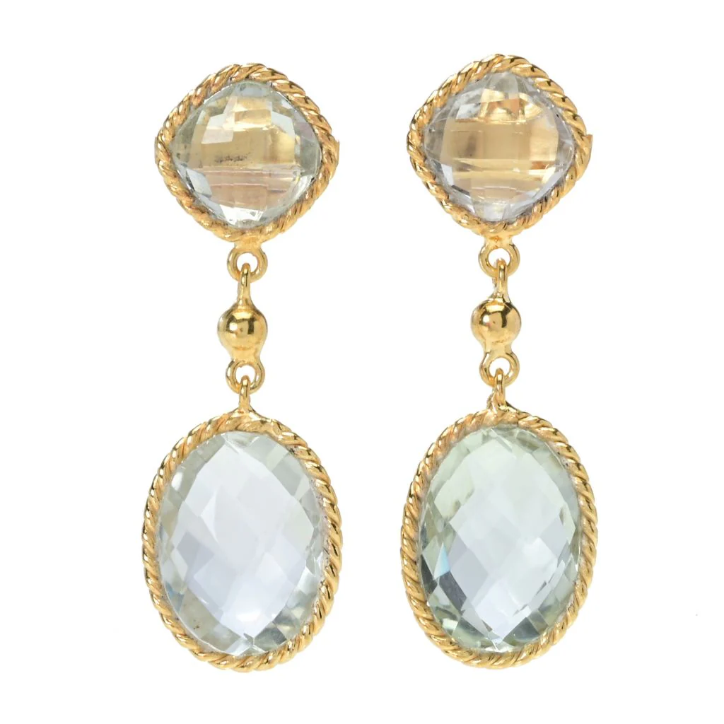 Elemental Gems 18K Gold Plated 14.42ctw Prasiolite 1.25" Drop Earrings - Image 3