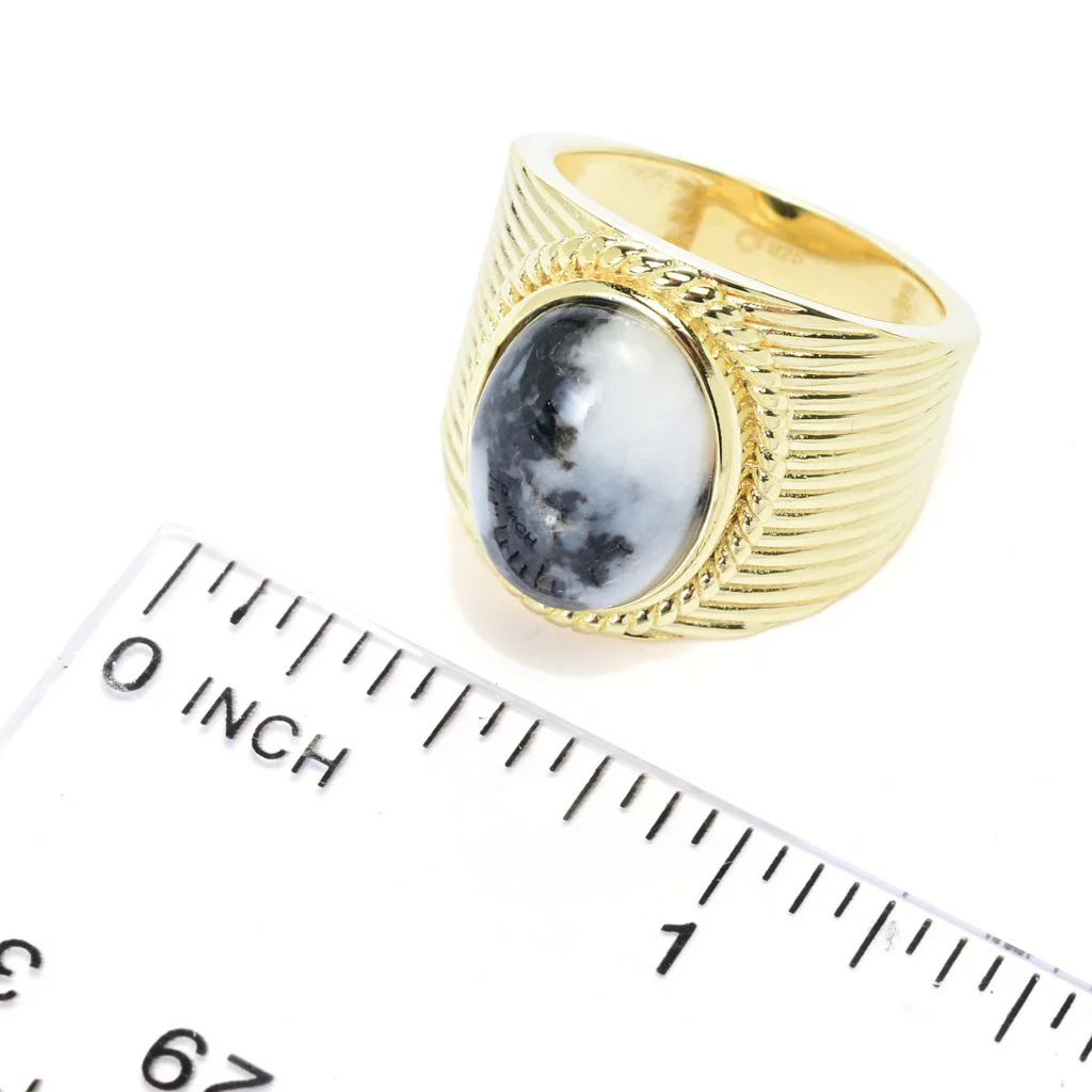 Elemental Gems 18K Gold Plated 14x10mm White Buffalo Textured Ring - Image 2