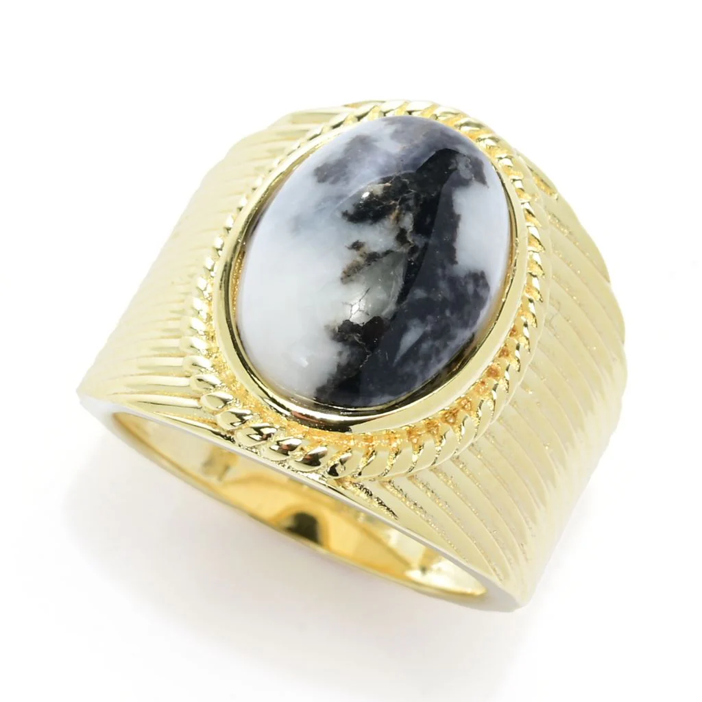 Elemental Gems 18K Gold Plated 14x10mm White Buffalo Textured Ring - Image 7