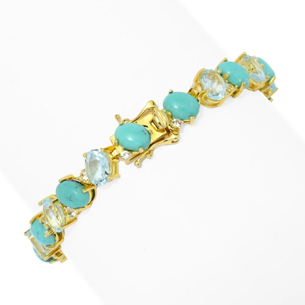 Elemental Gems 18K Gold Plated Campitos Turquoise & Topaz Line Bracelet - Image 2