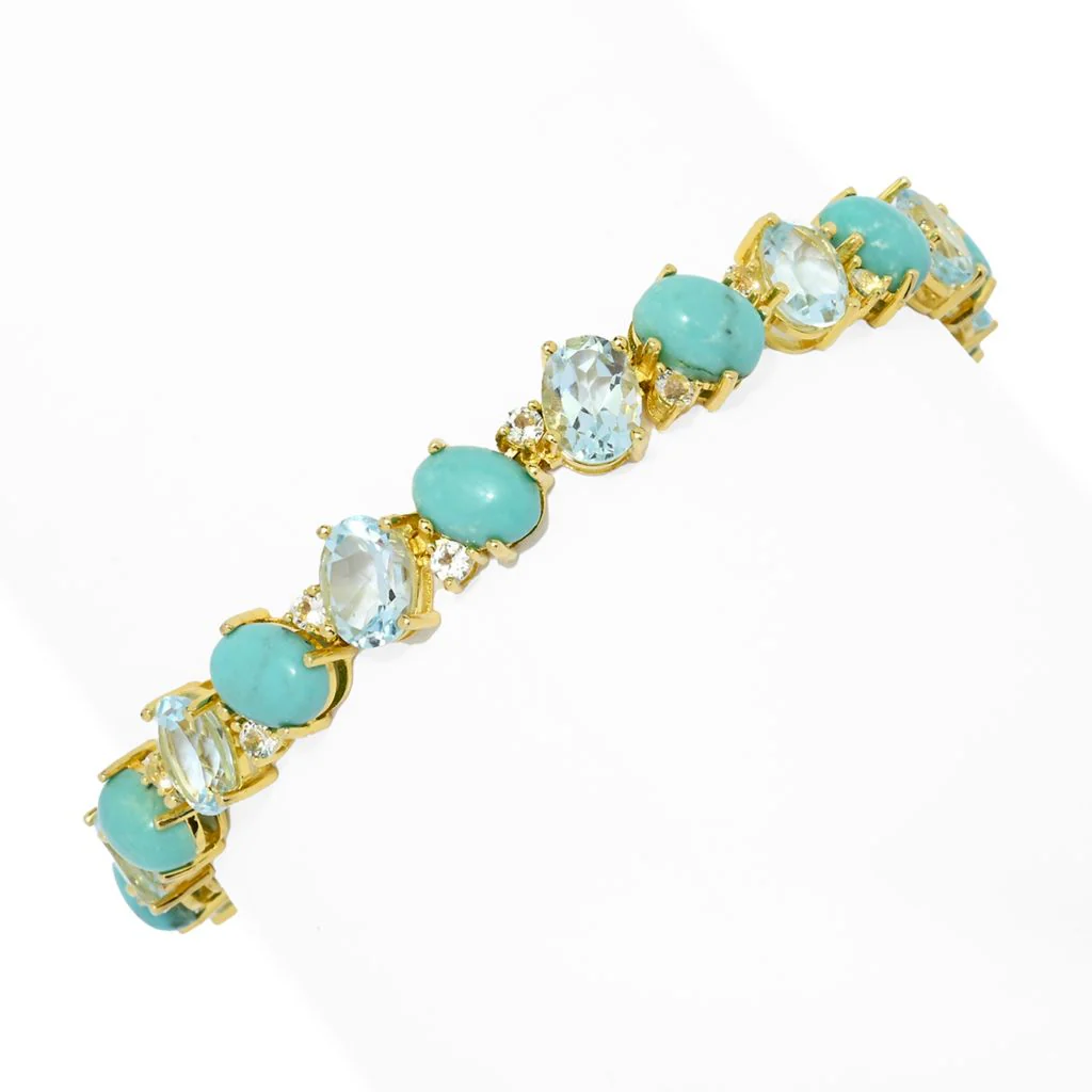 Elemental Gems 18K Gold Plated Campitos Turquoise & Topaz Line Bracelet - Image 3
