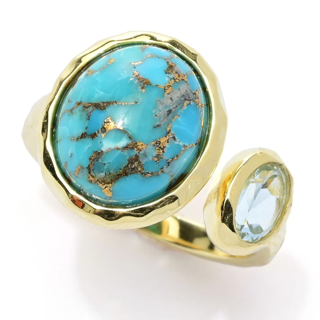 Elemental Gems 18K Gold Plated Choice of Gemstone Hammered Ring - Image 12