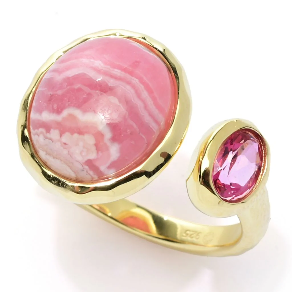 Elemental Gems 18K Gold Plated Choice of Gemstone Hammered Ring - Image 13