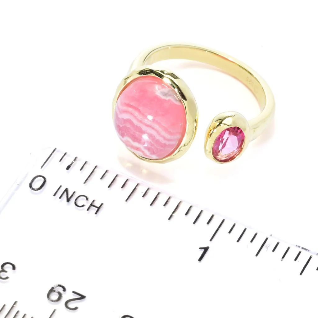 Elemental Gems 18K Gold Plated Choice of Gemstone Hammered Ring - Image 2