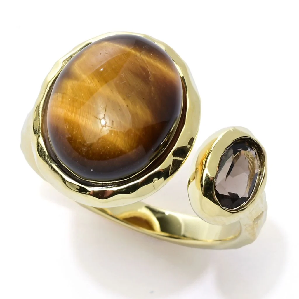 Elemental Gems 18K Gold Plated Choice of Gemstone Hammered Ring - Image 6