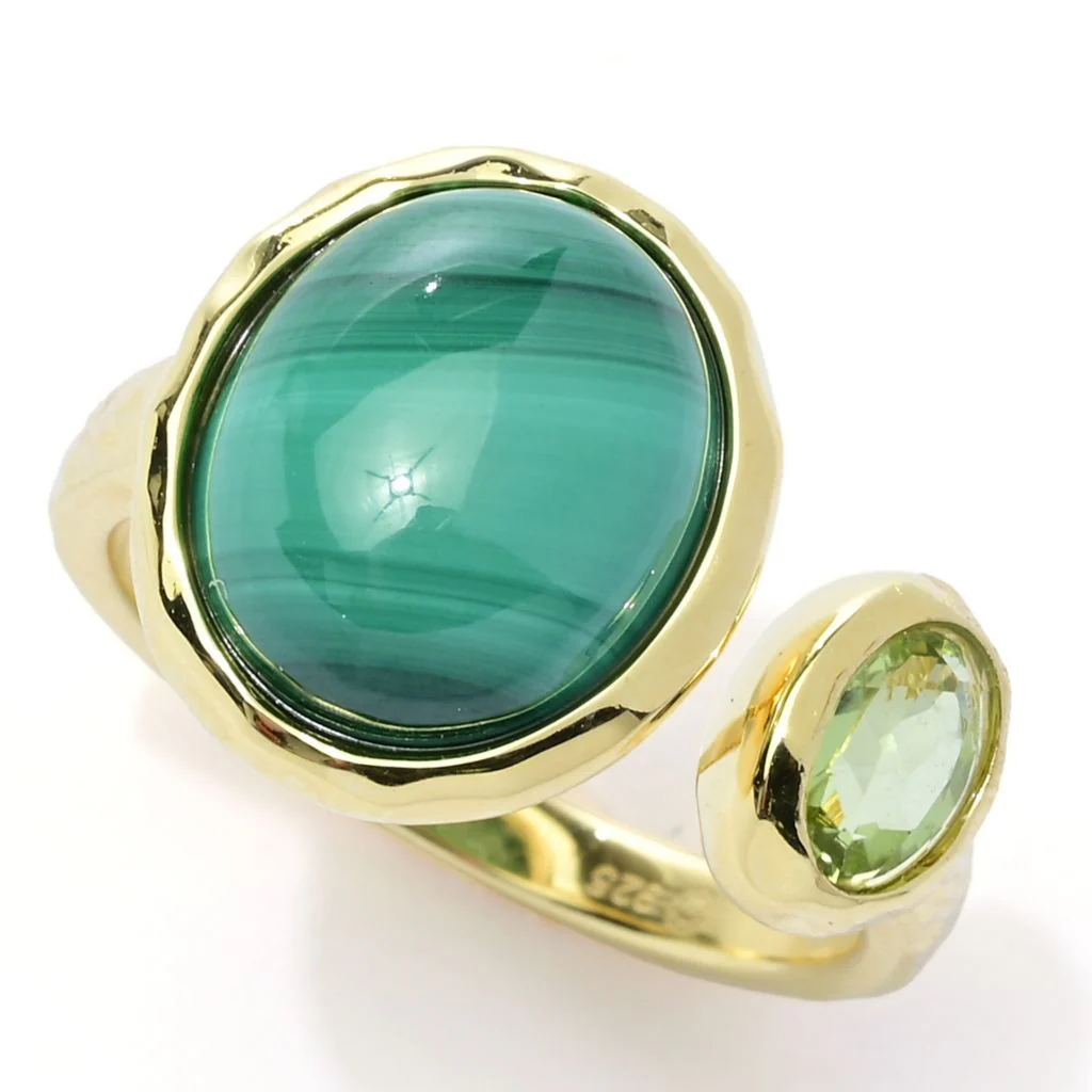 Elemental Gems 18K Gold Plated Choice of Gemstone Hammered Ring - Image 7