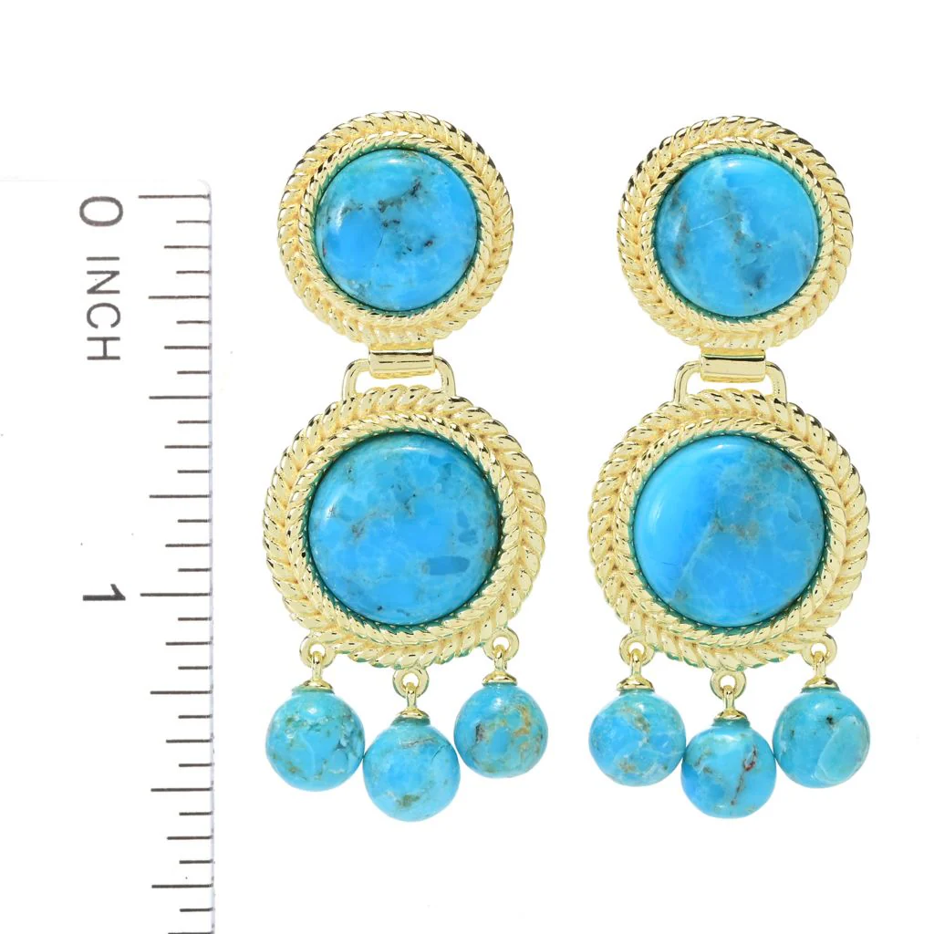 Elemental Gems 18K Gold Plated Mohave Turquoise Rope Detailed Drop Earrings - Image 2