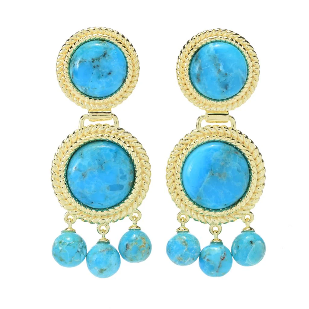 Elemental Gems 18K Gold Plated Mohave Turquoise Rope Detailed Drop Earrings - Image 3