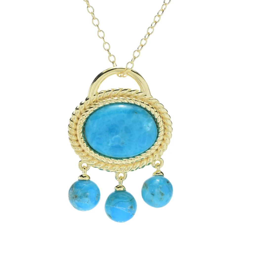 Elemental Gems 18K Gold Plated Mohave Turquoise Rope Detailed Pendant w/ Chain - Image 3