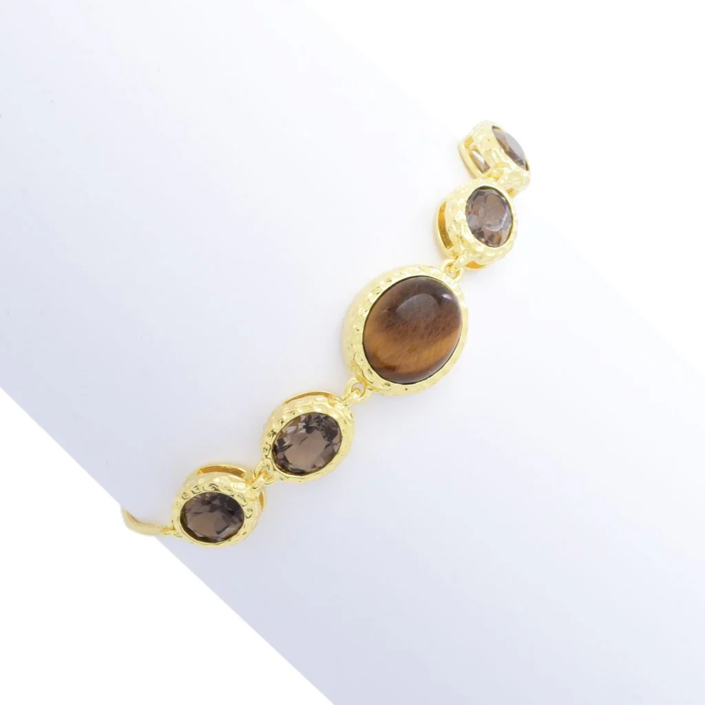 Elemental Gems 18K Gold Plated Opaque & Faceted Gemstone Bolo Bracelet - Image 4
