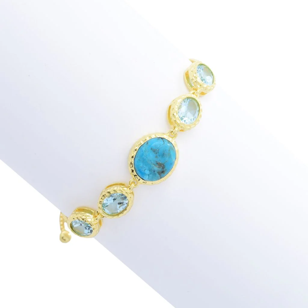 Elemental Gems 18K Gold Plated Opaque & Faceted Gemstone Bolo Bracelet - Image 5