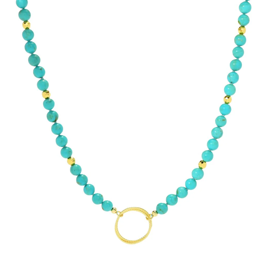 Elemental Gems 6mm Turquoise Bead & Hammered Rondelle 18"+3" Necklace - Image 3