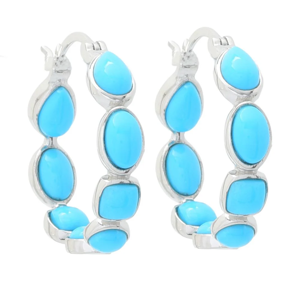 Elemental Gems Multi Shape Sleeping Beauty Turquoise Hoop Earrings - Image 3