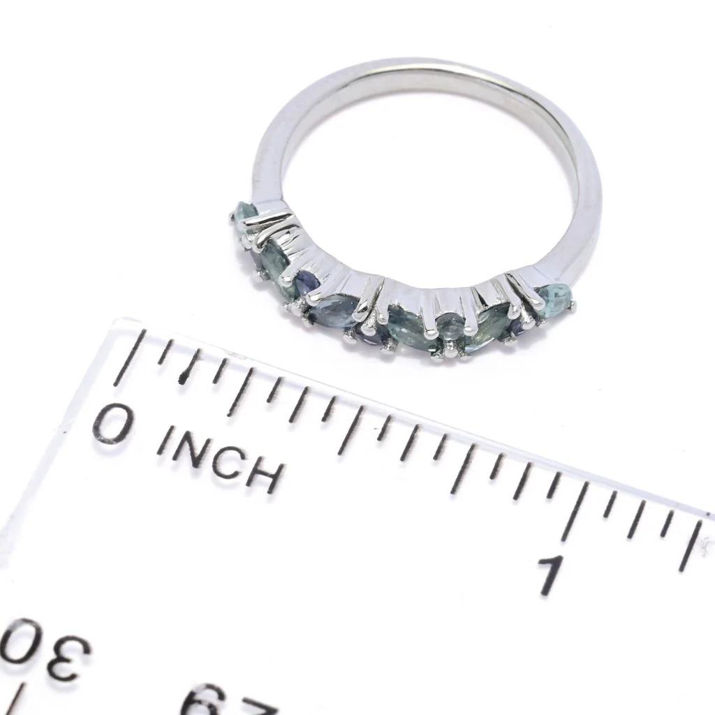 Elemental Gems Platinum Plated 1.38ctw Montana Peacock Sapphire Stack Ring - Image 2