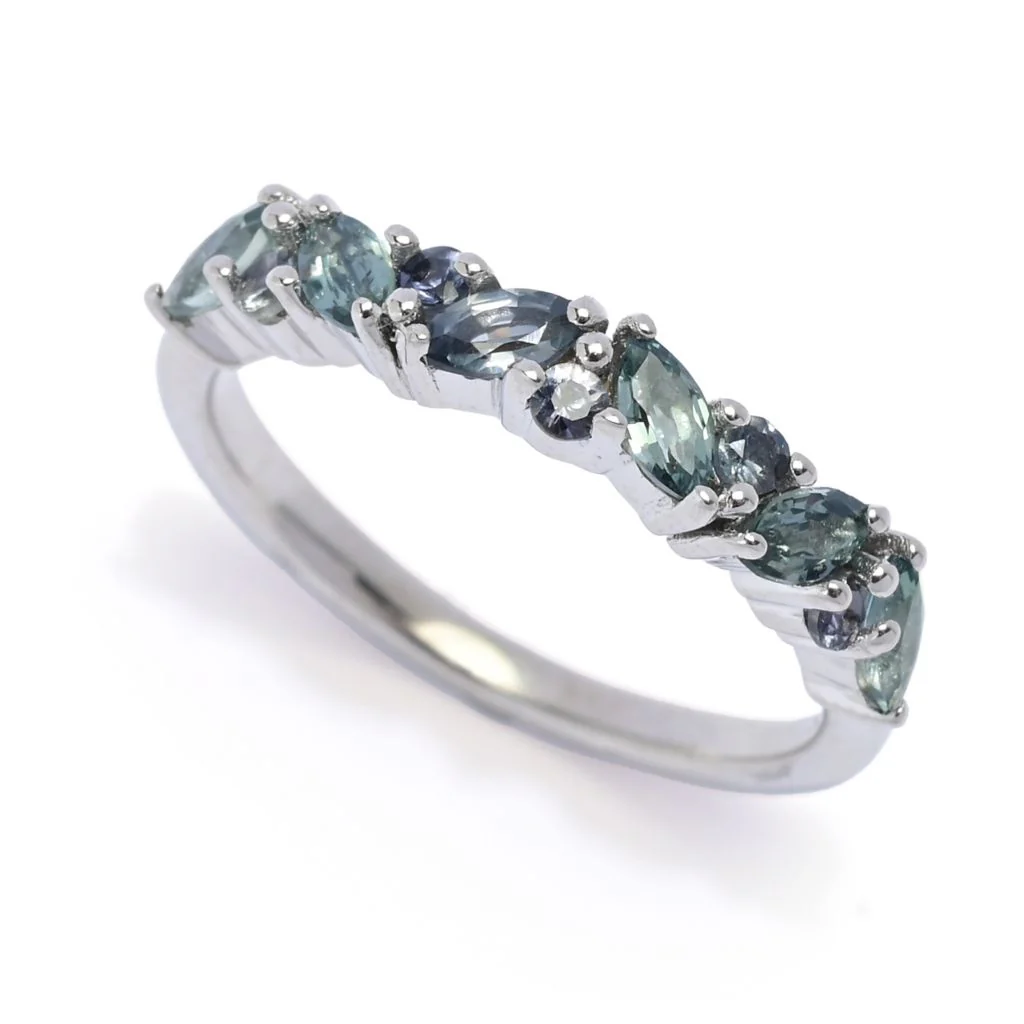 Elemental Gems Platinum Plated 1.38ctw Montana Peacock Sapphire Stack Ring - Image 3