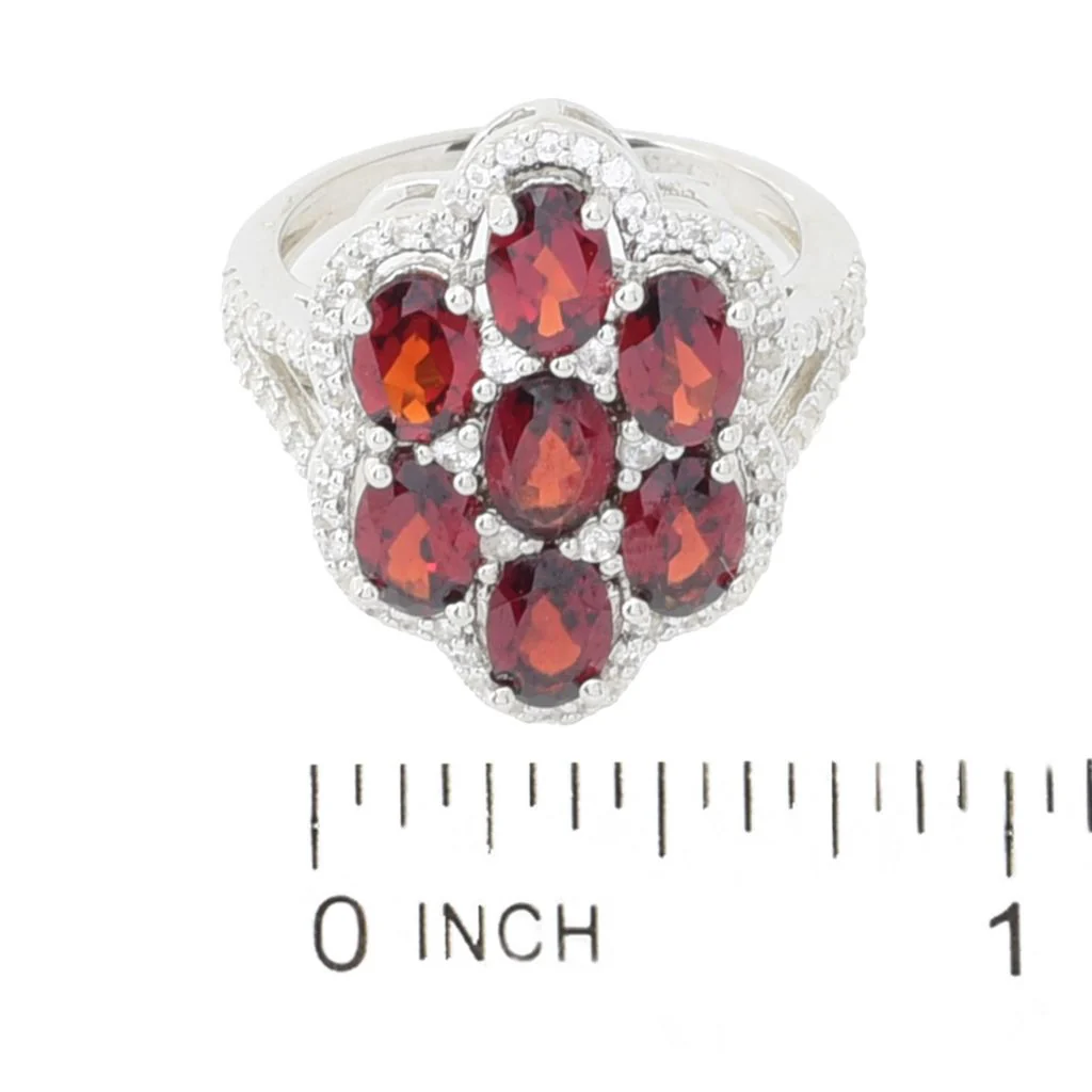 Elemental Gems Platinum Plated 4.95ctw Garnet & White Zircon Cluster Ring - Image 2