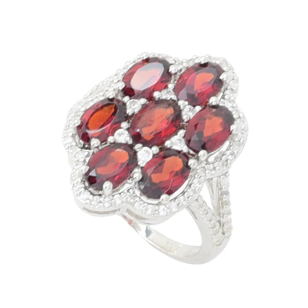 Elemental Gems Platinum Plated 4.95ctw Garnet & White Zircon Cluster Ring - Image 4