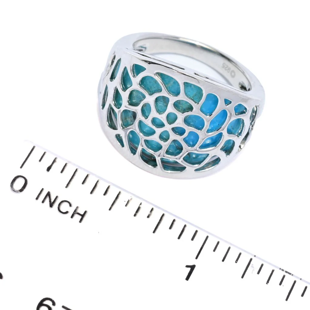 Elemental Gems Platinum Plated Blue Mohave Turquoise Inlay Overlay Ring - Image 2