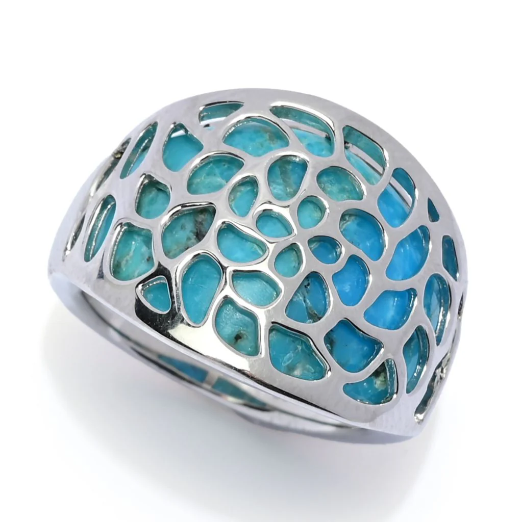 Elemental Gems Platinum Plated Blue Mohave Turquoise Inlay Overlay Ring - Image 3