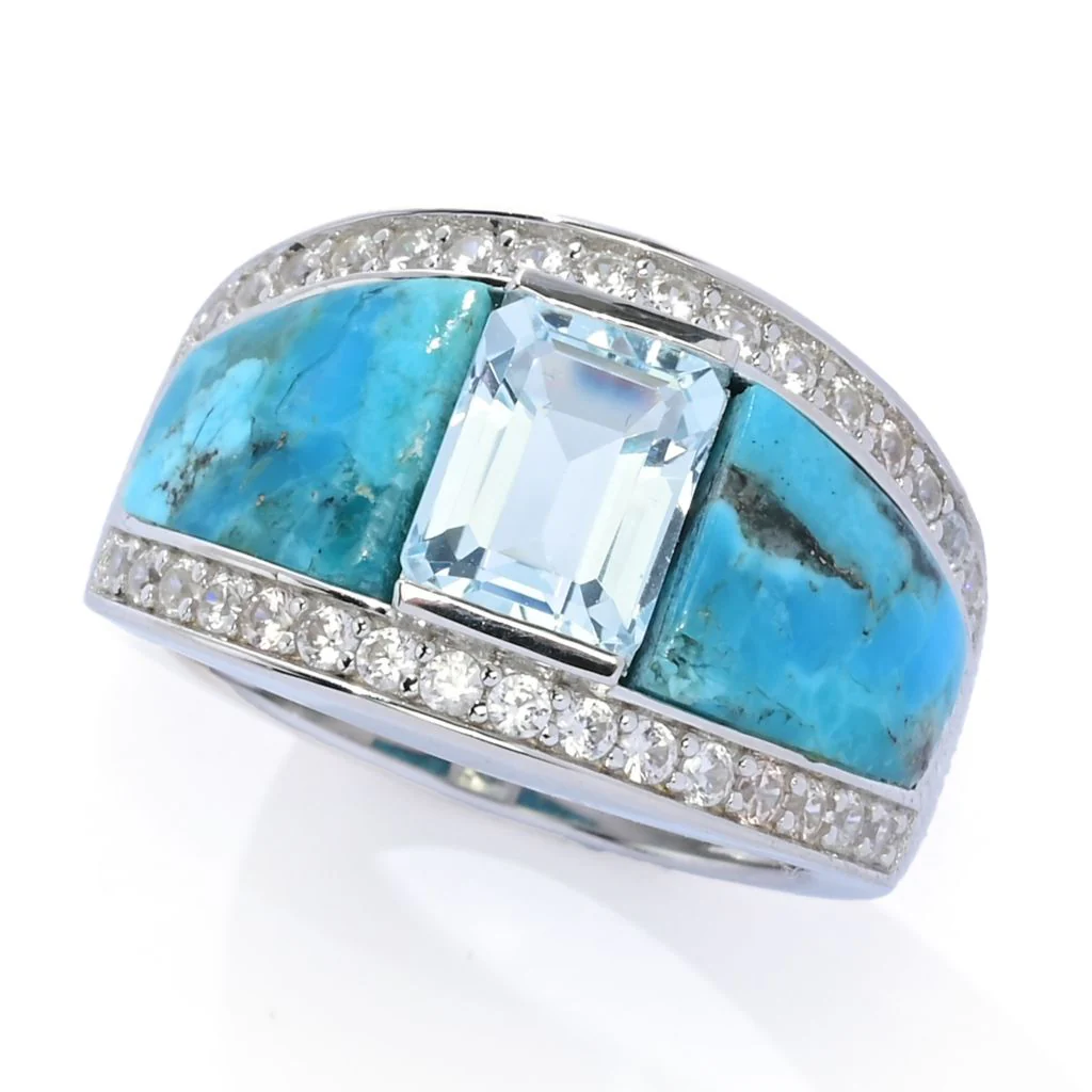Elemental Gems Platinum Plated Choice of 10x8mm Turquoise Inlay & Gem Ring - Image 21