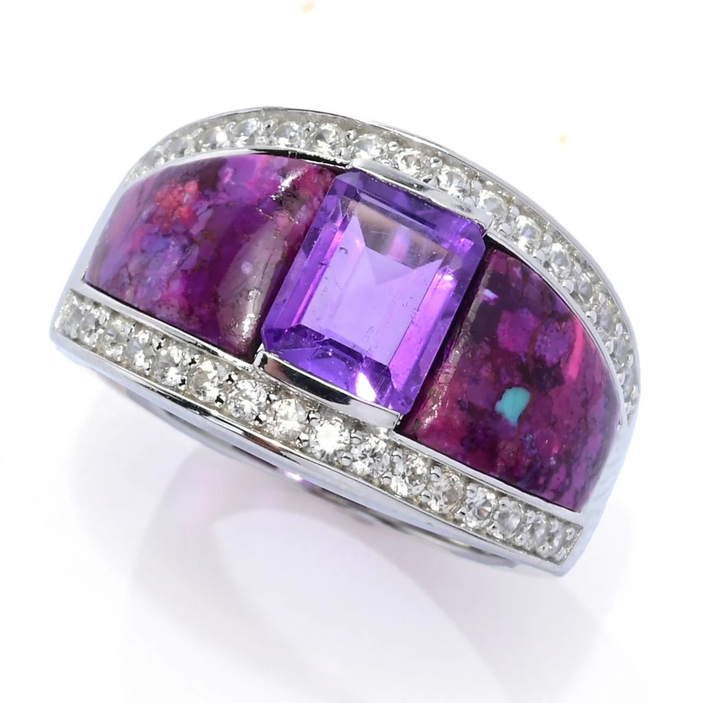 Elemental Gems Platinum Plated Choice of 10x8mm Turquoise Inlay & Gem Ring - Image 5
