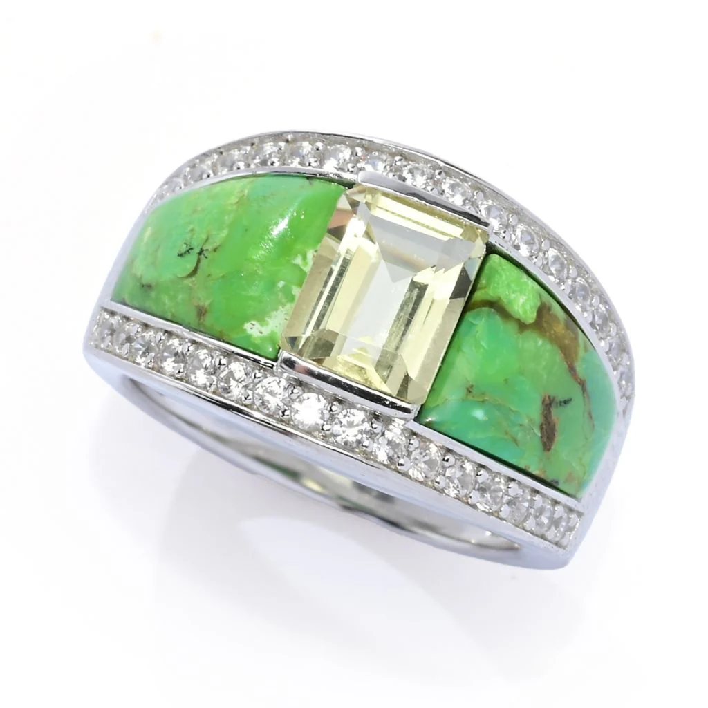 Elemental Gems Platinum Plated Choice of 10x8mm Turquoise Inlay & Gem Ring - Image 9