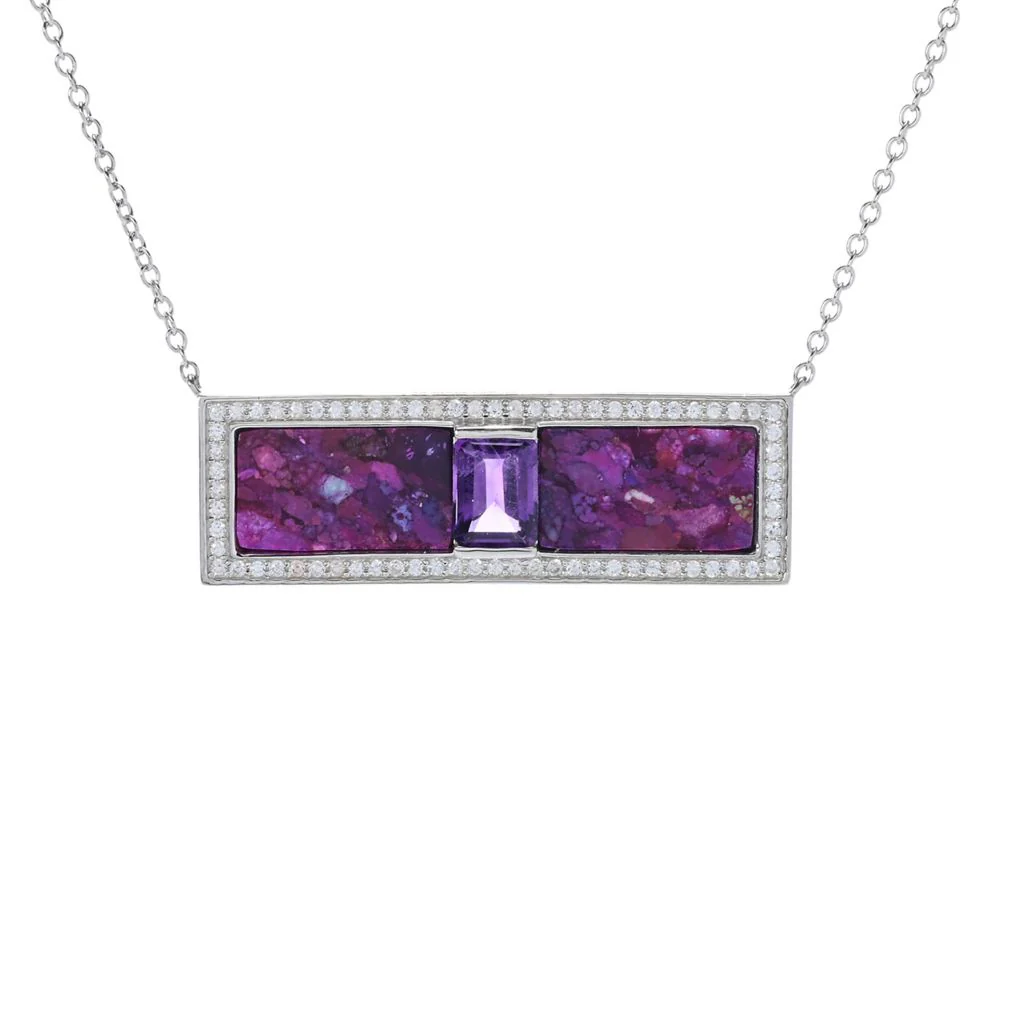 Elemental Gems Platinum Plated Choice of 15x8.5mm Turquoise Inlay & Gem Bar Necklace - Image 3