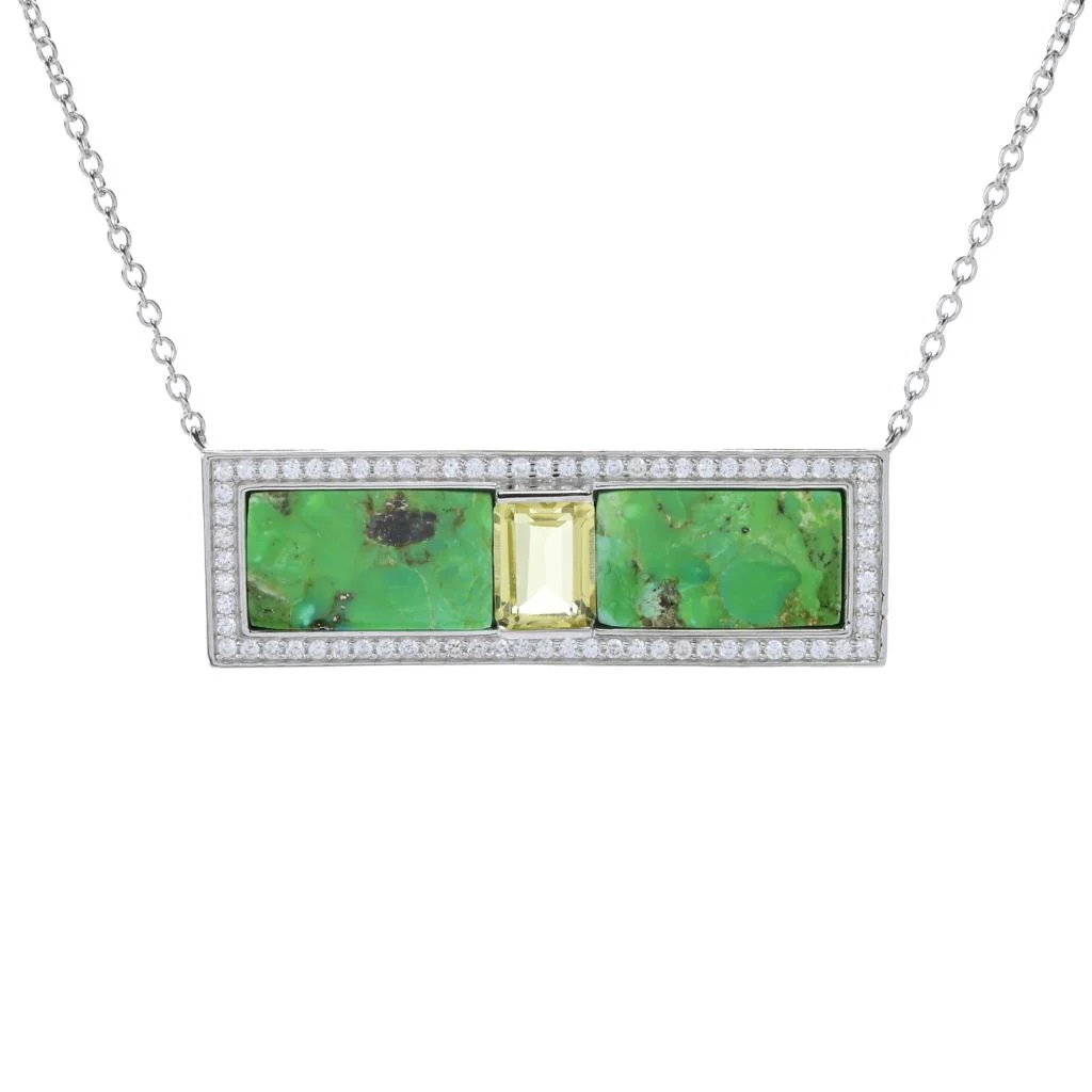 Elemental Gems Platinum Plated Choice of 15x8.5mm Turquoise Inlay & Gem Bar Necklace - Image 4