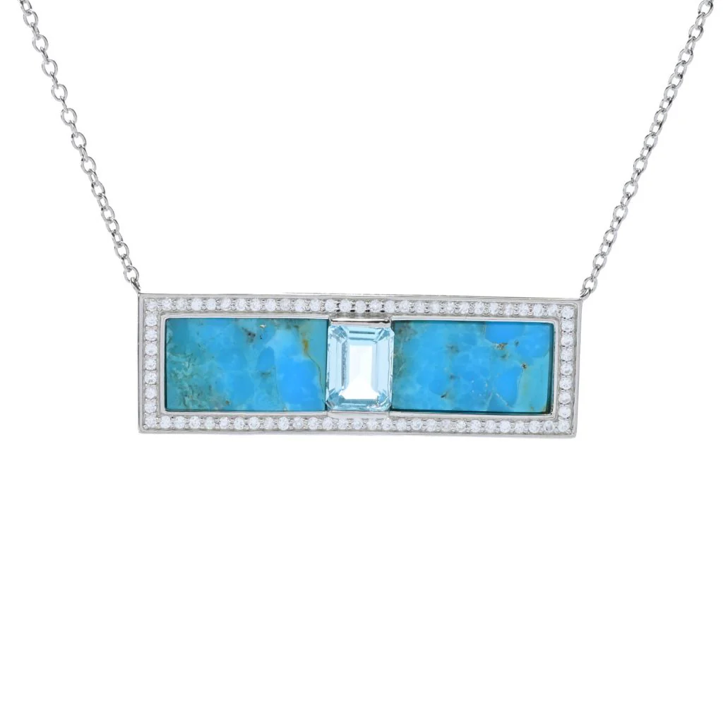 Elemental Gems Platinum Plated Choice of 15x8.5mm Turquoise Inlay & Gem Bar Necklace - Image 5