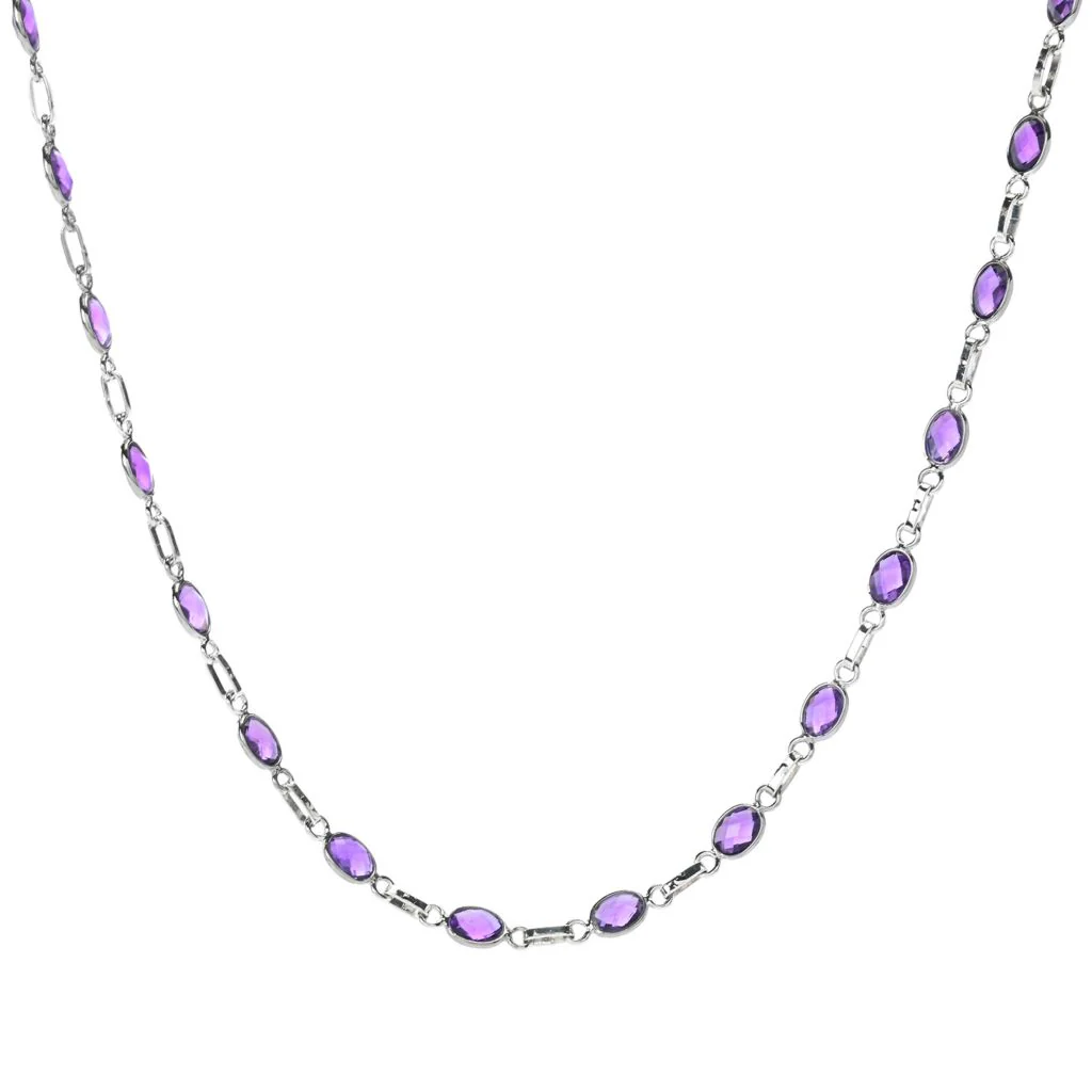 Elemental Gems Platinum Plated Choice of 7x5mm Gemstone Station Necklace - Image 3