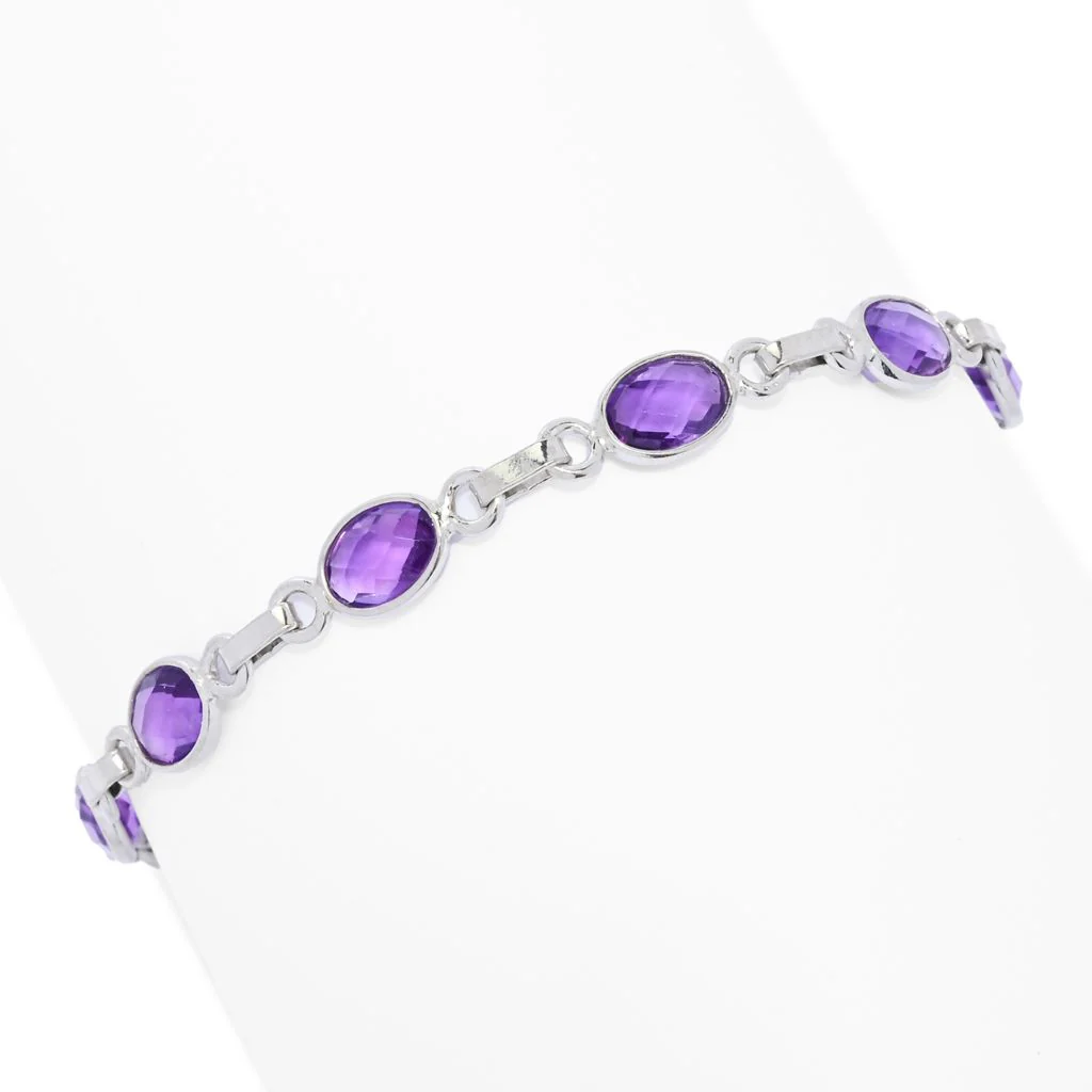Elemental Gems Platinum Plated Choice of 7x5mm Oval Gemstone Bracelet - Image 3