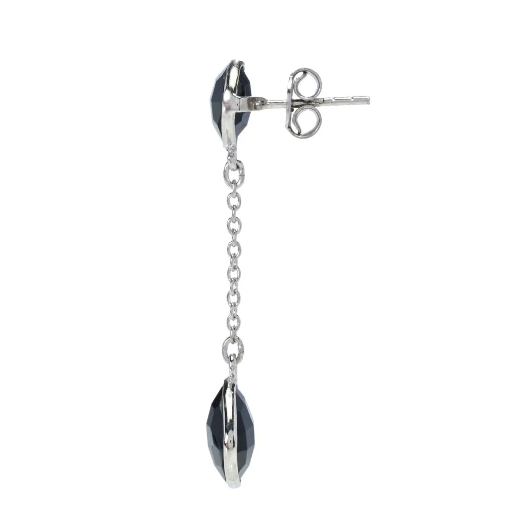 Elemental Gems Platinum Plated Cushion Shape Black Onyx Dangle Earrings - Image 2