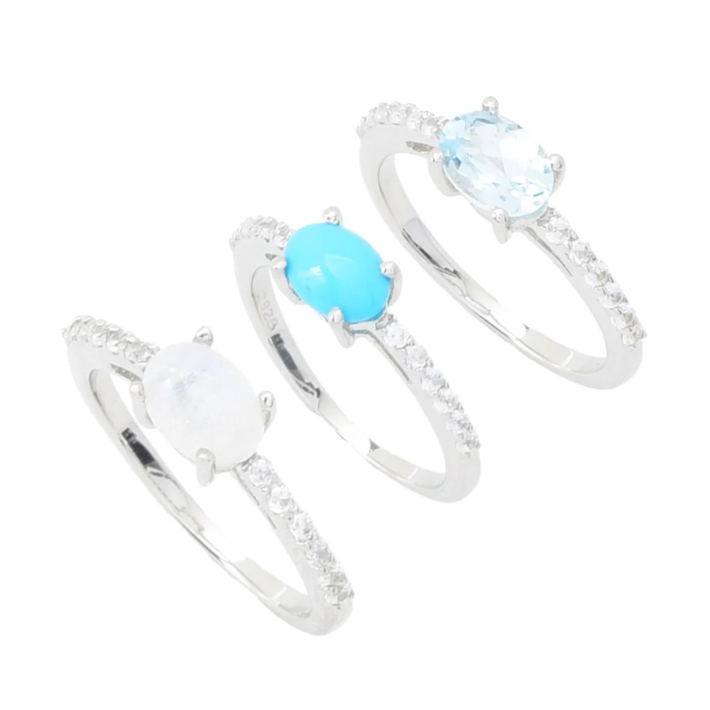 Elemental Gems Platinum Plated Gemstone & White Zircon Set of 3 Rings - Image 7
