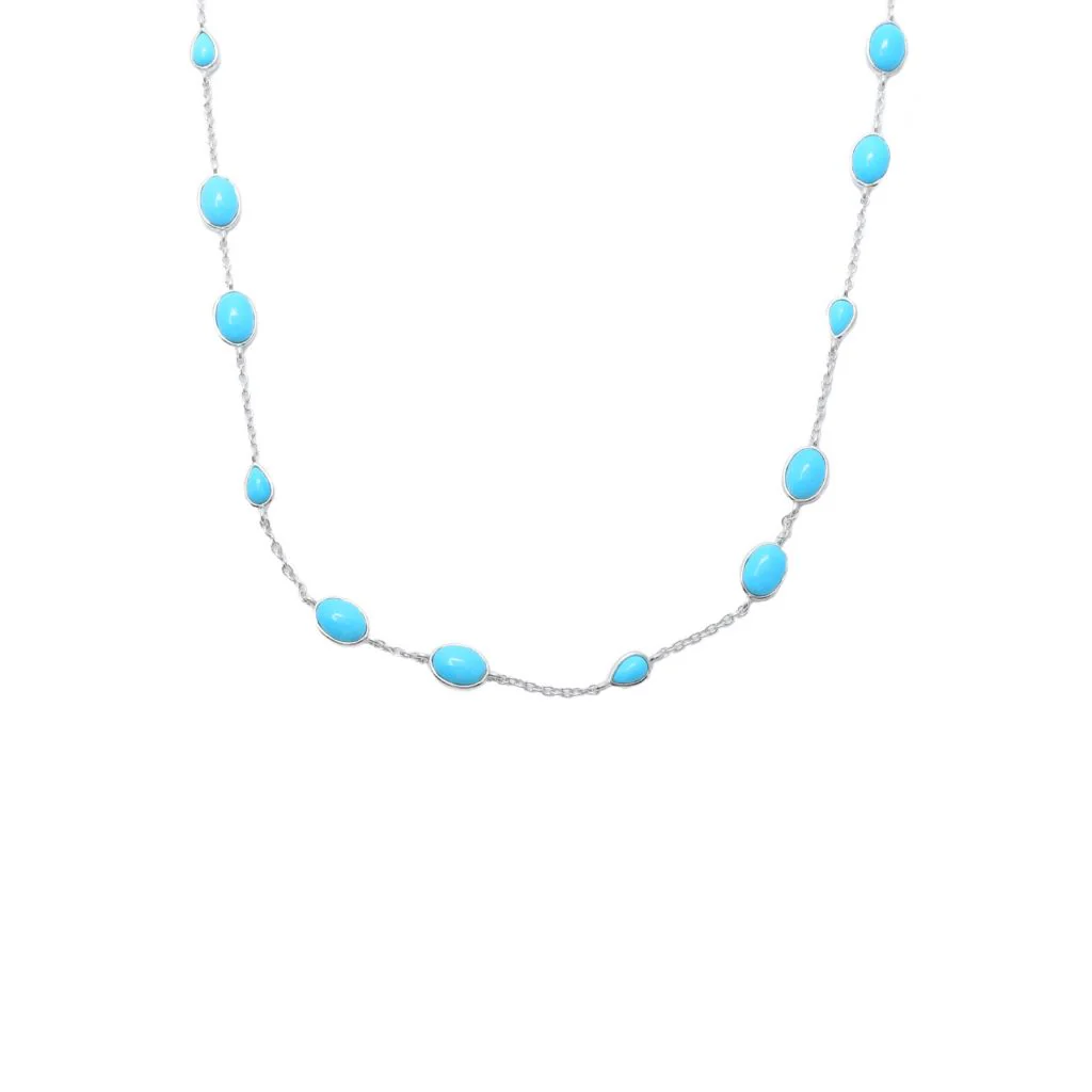 Elemental Gems Platinum Plated Sleeping Beauty Turquoise Station Necklace - Image 3