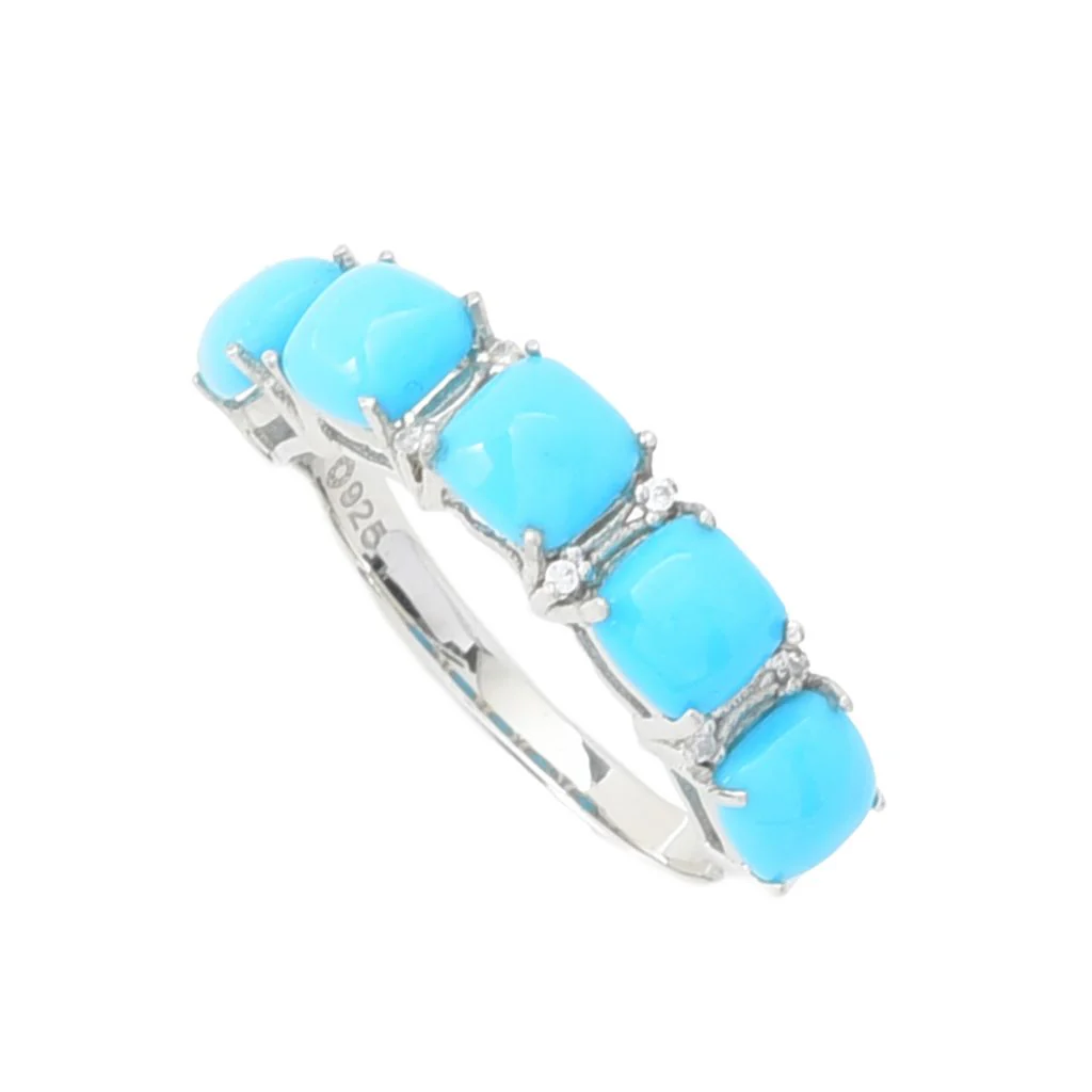 Elemental Gems Platinum Plated Sleeping Beauty Turquoise & Zircon Ring - Image 3